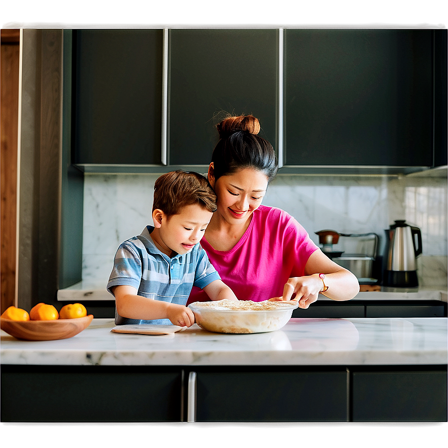 Son And Mother Baking Together Png Cps PNG