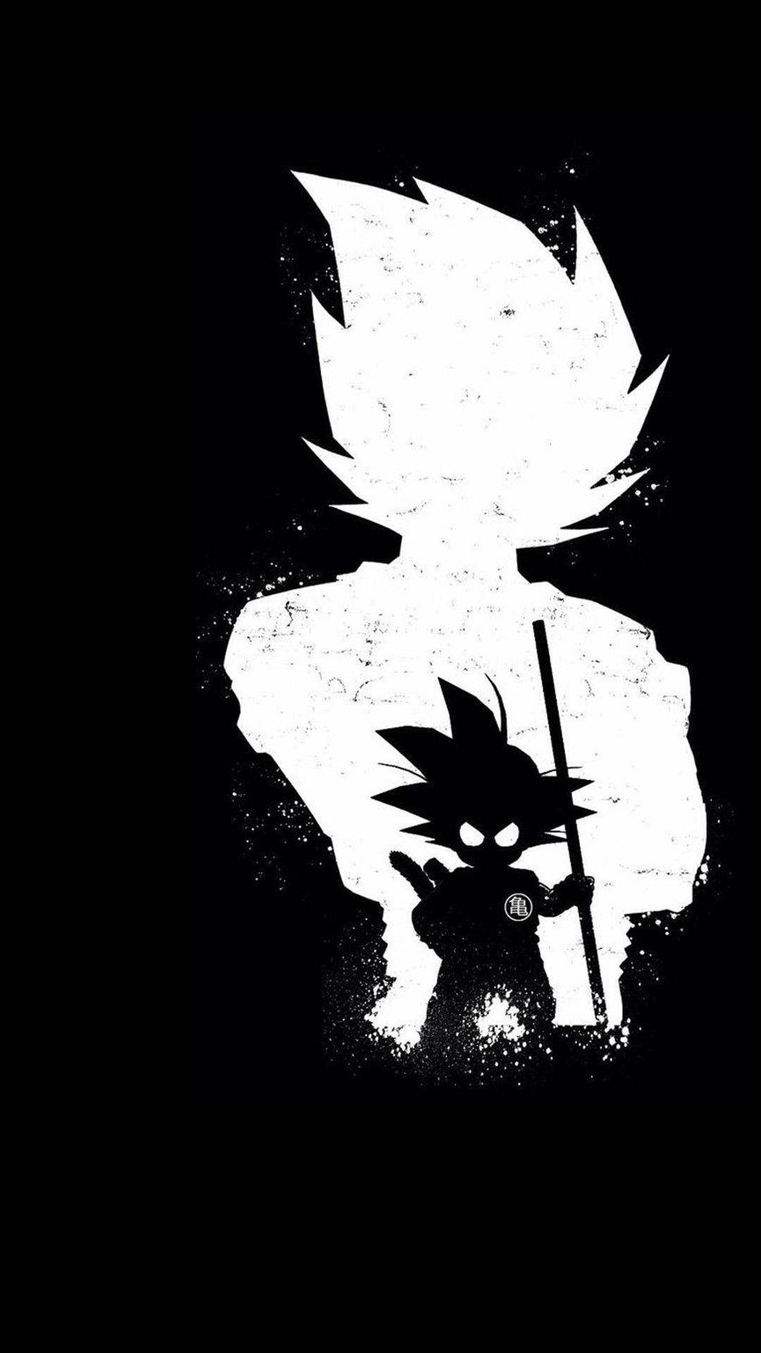 Son Goku Dragonball Anime Sort og Hvid iPhone X Tapet Wallpaper