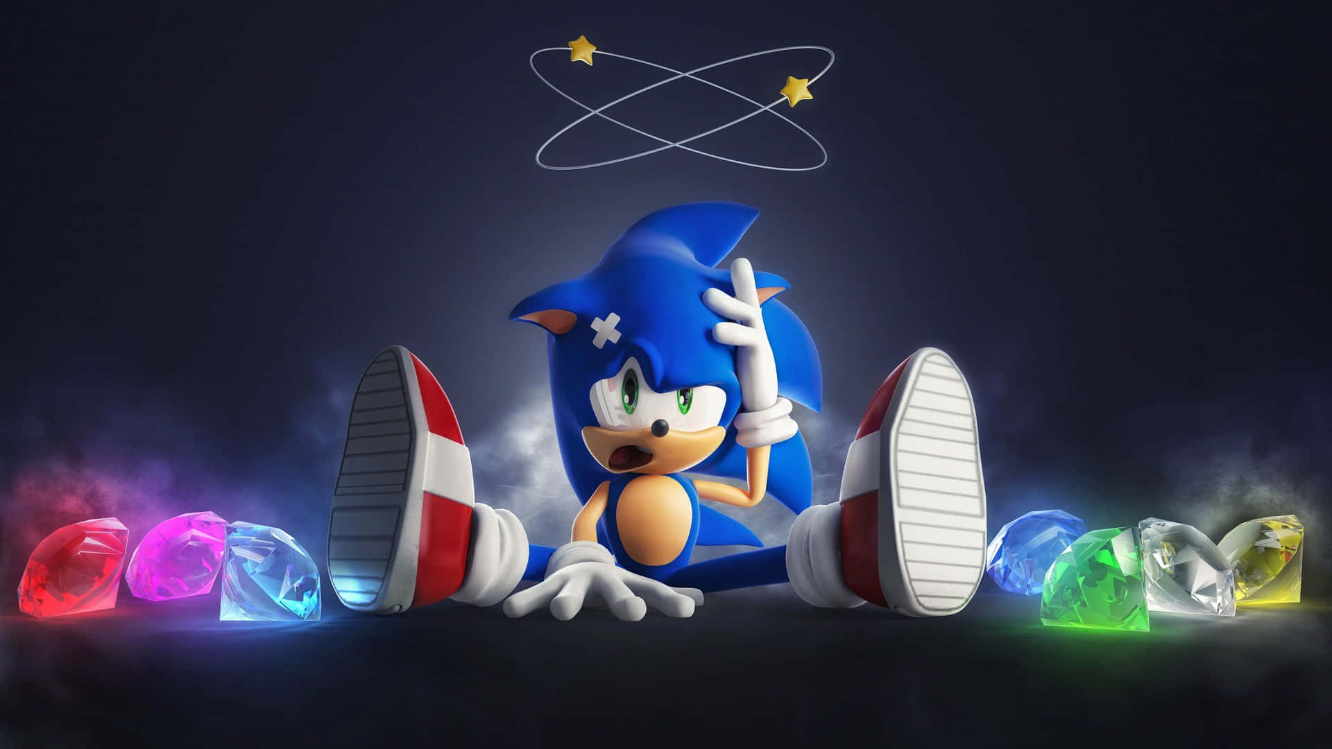 Sonic The Hedgehog With Colorful Lights And Stars Wallpaper