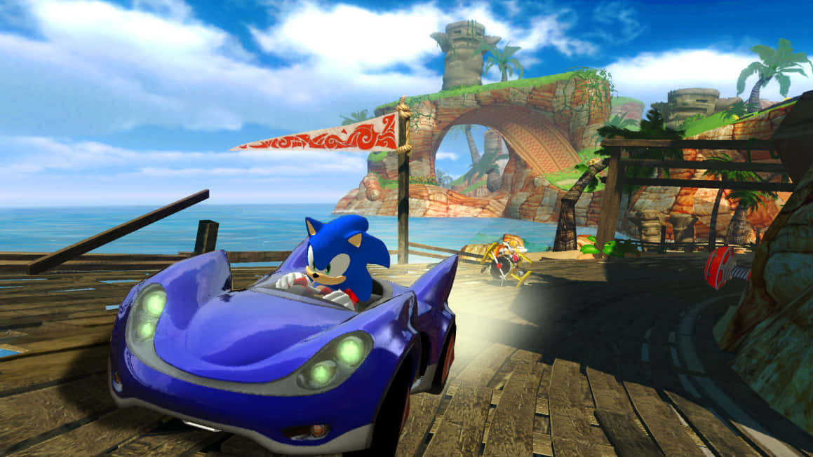 Bijschrift: Sonic En All-stars Racing Transformed Actie-packed Race Achtergrond