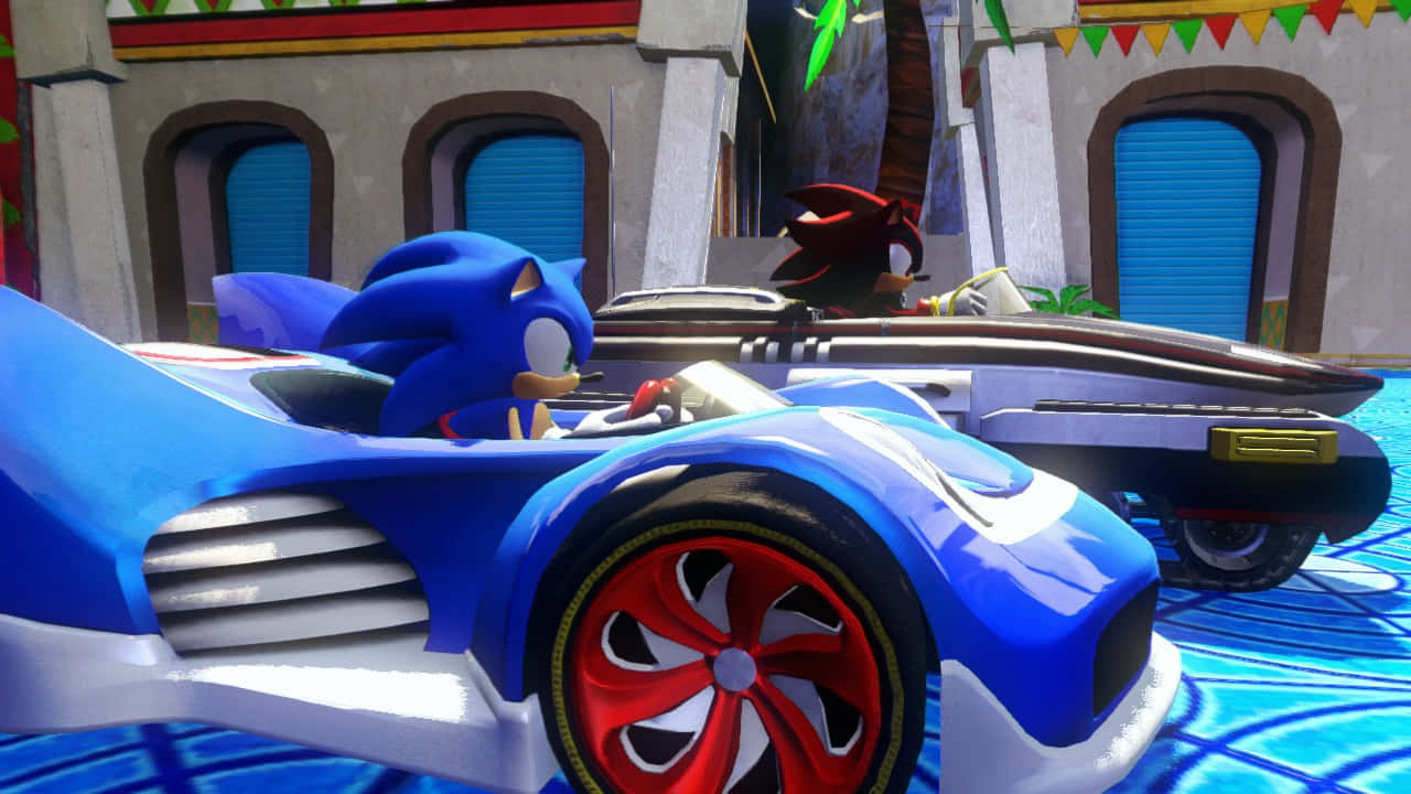 Sonic in Action in Sonic and All-Stars Racing Transformed Game Wallpaper