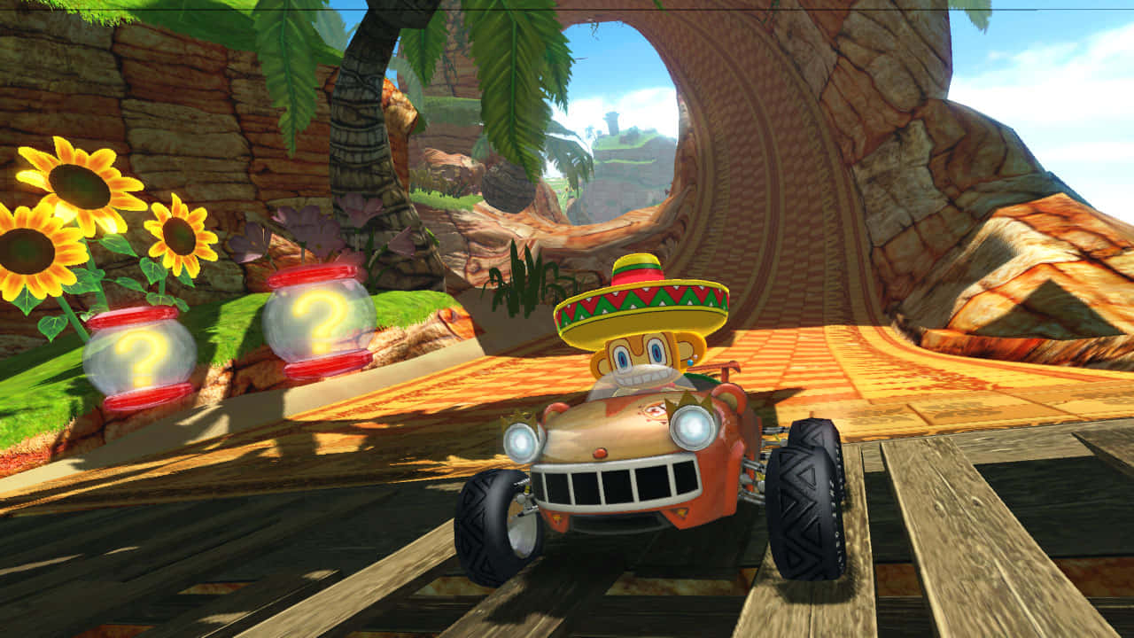 Sonic and friends racing in the high-speed world of Sonic and All-stars Racing Transformed Wallpaper