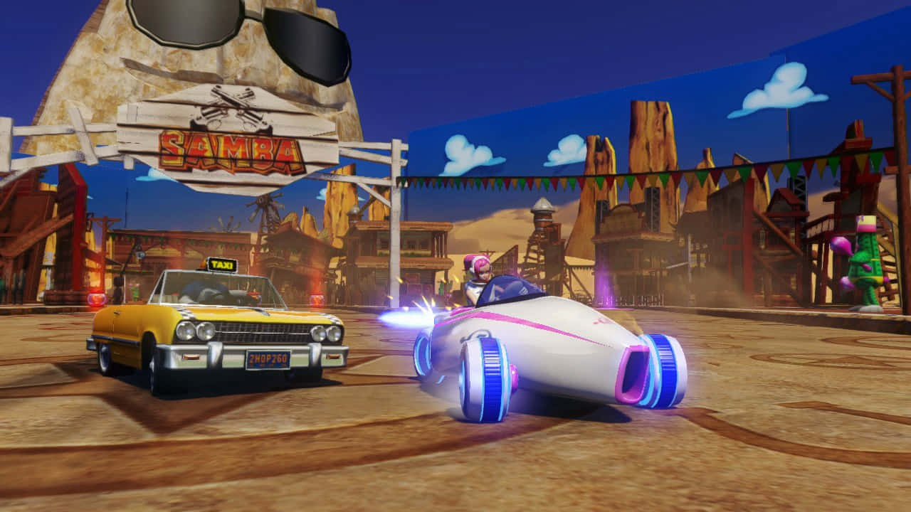 Sonic and All-stars Racing Transformed characters compete in an action-packed race Wallpaper