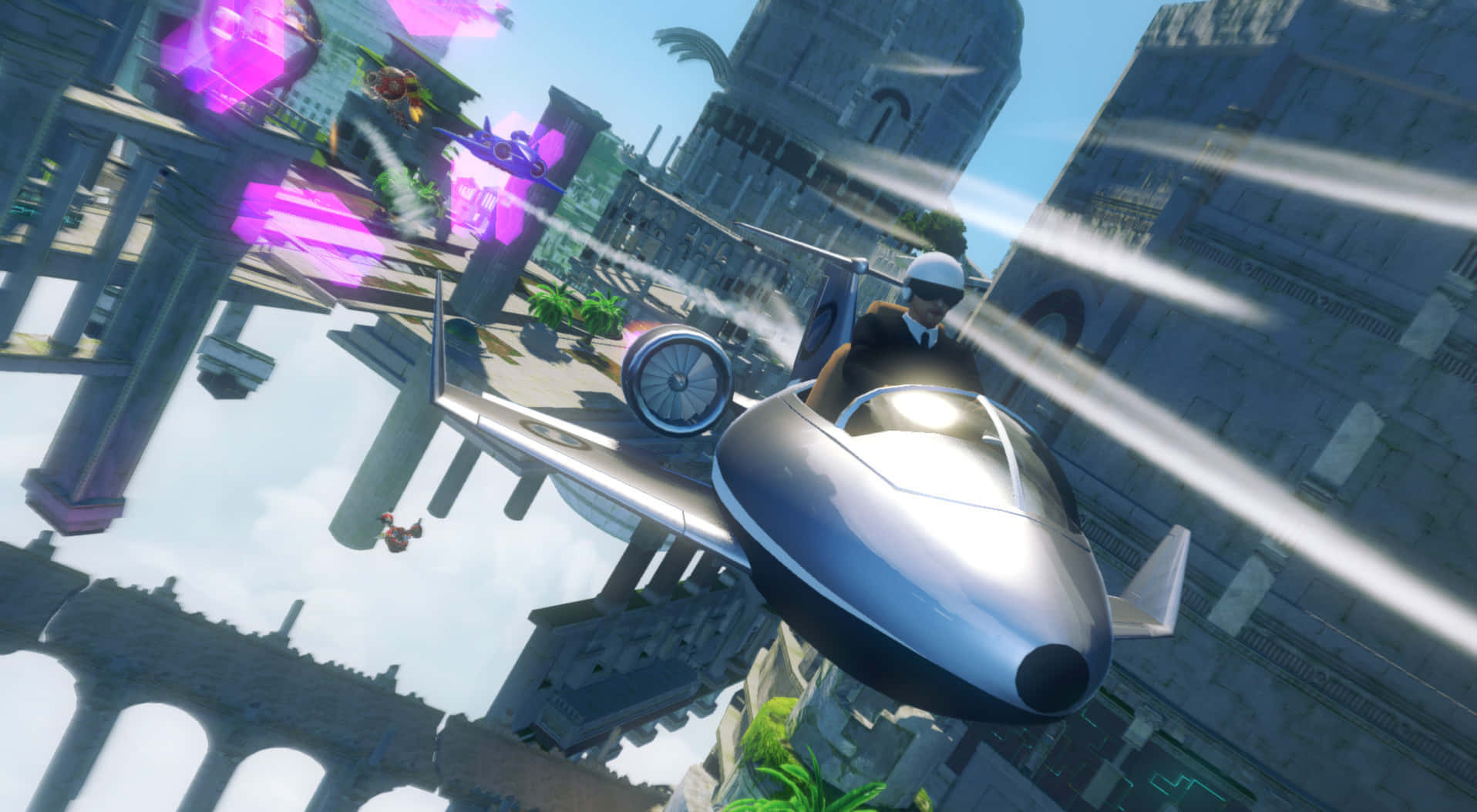 Sonic and his friends in high-speed racing action across various terrains in All-stars Racing Transformed. Wallpaper