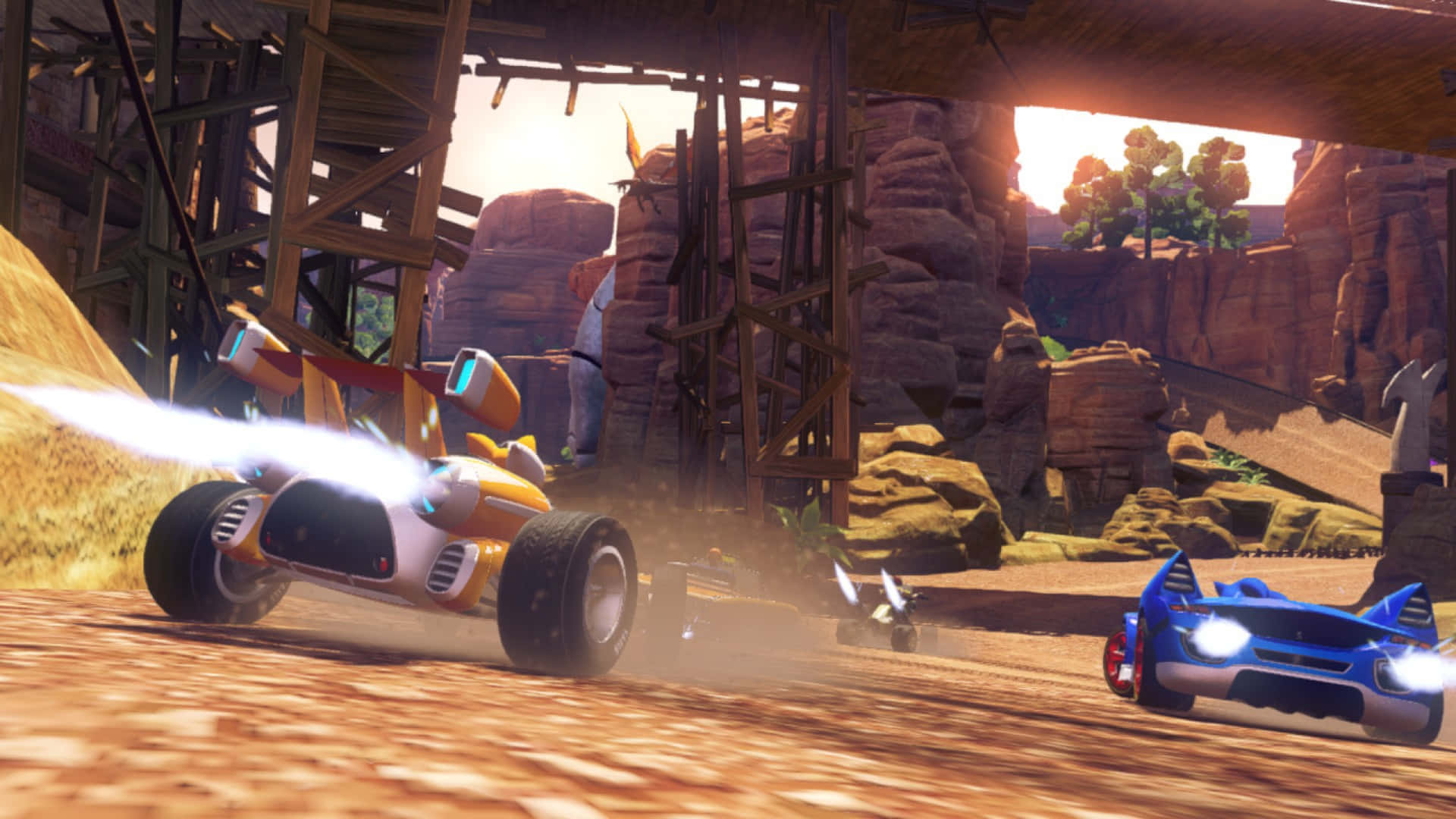 Sonic and All-Stars Racing Transformed in action Wallpaper
