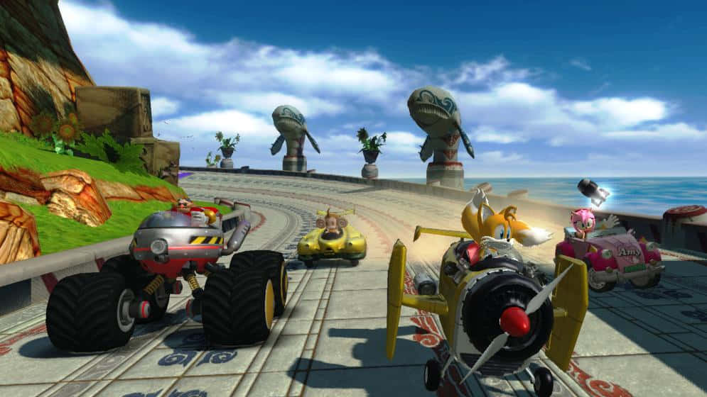 Sonic and friends speed through thrilling races in Sonic&All-Stars Racing Transformed! Wallpaper