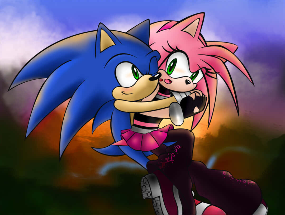 Sonic and Amy Rose sharing a sweet moment Wallpaper