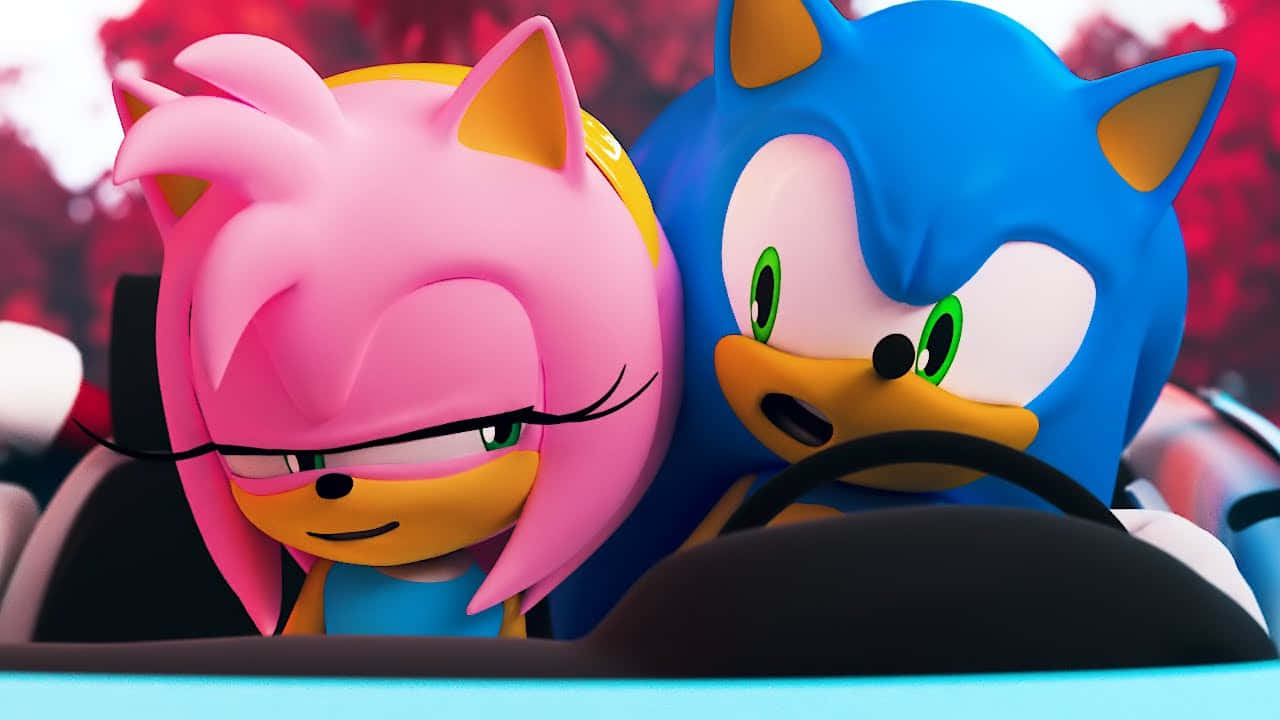Unmomento Romántico: Sonic Y Amy Disfrutando De La Compañía Del Otro En Un Hermoso Jardín Fondo de pantalla