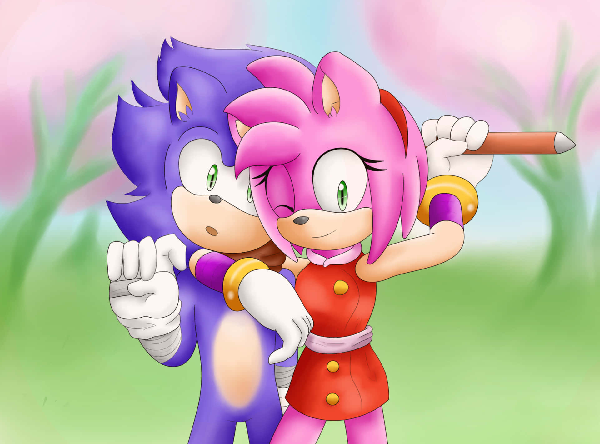 Sonic and Amy Romantic Moment Wallpaper
