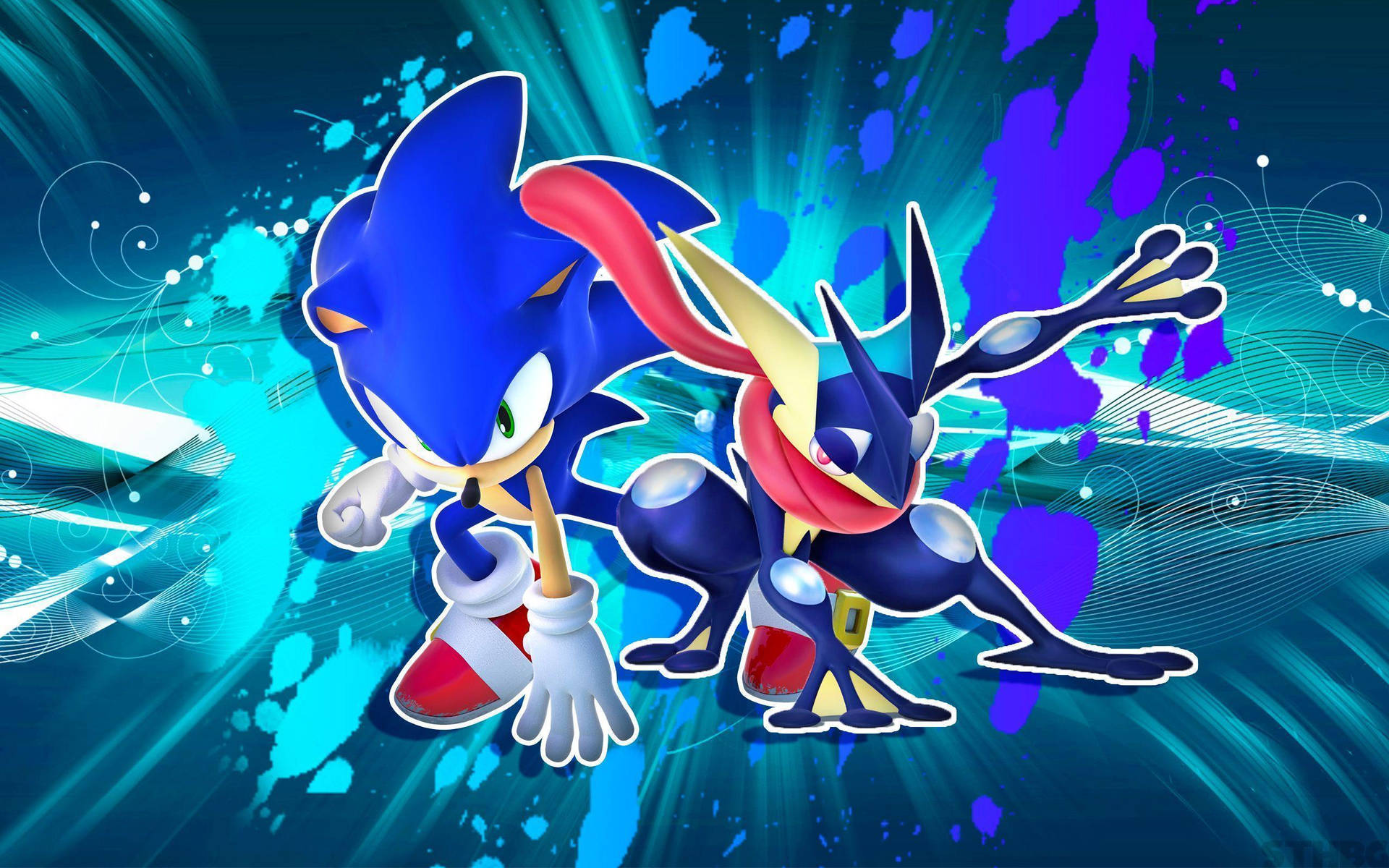 Sonic and Greninja Working Together Wallpaper