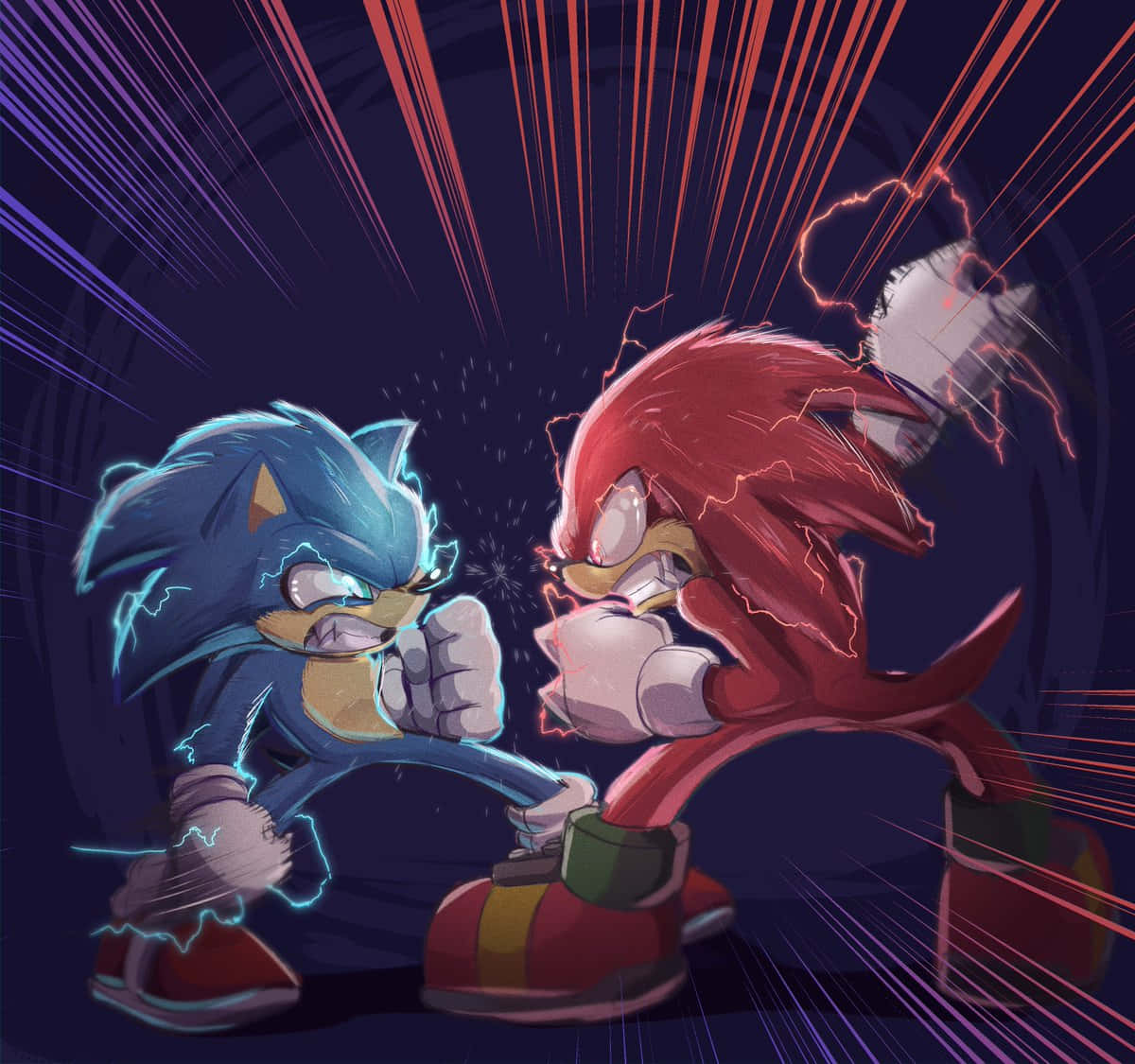 Sonic En Knuckles In Een Krachtige Confrontatie Achtergrond