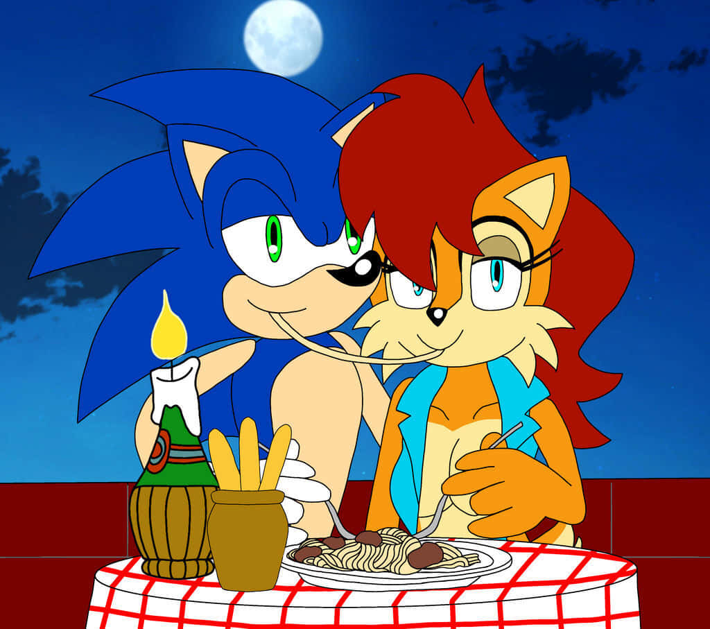 Sonic and Sally Embracing Each Other Wallpaper