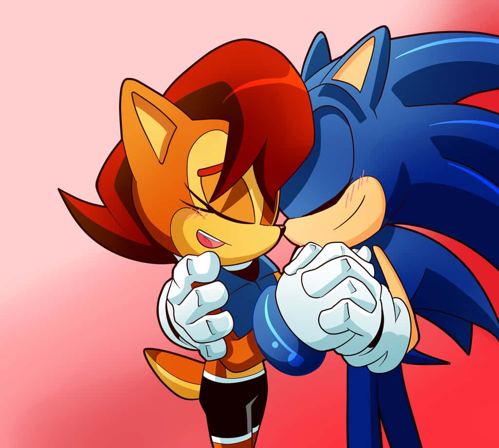 Sonic and Sally embracing in a romantic moment Wallpaper