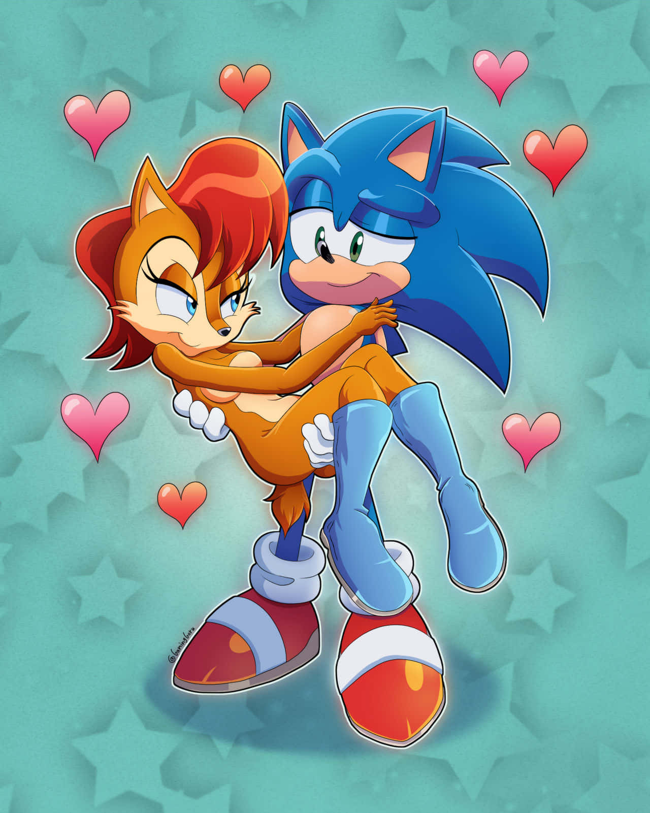 Sonic and Sally together in a sweet embrace Wallpaper