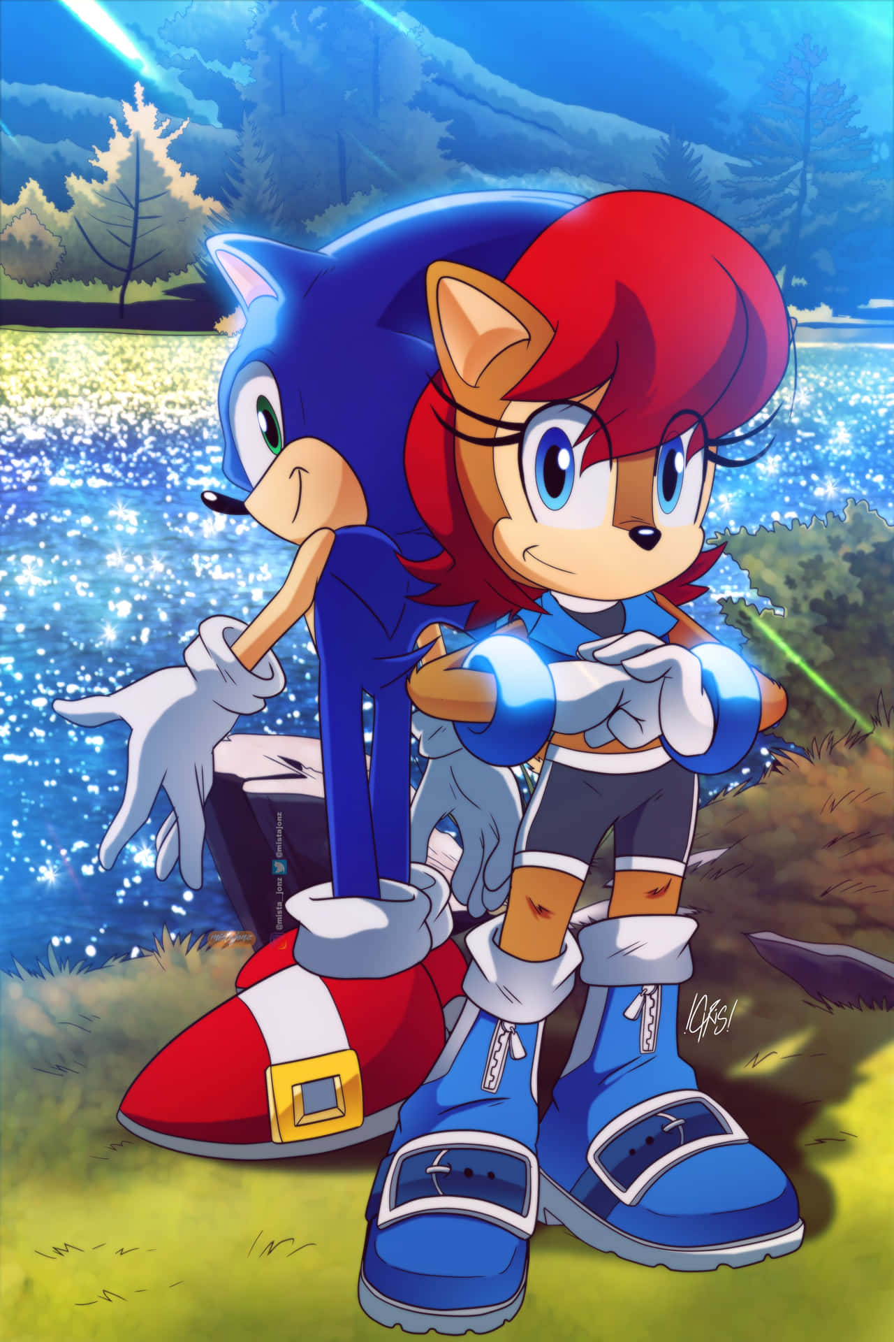 Sonic the Hedgehog and Sally Acorn together in action Wallpaper