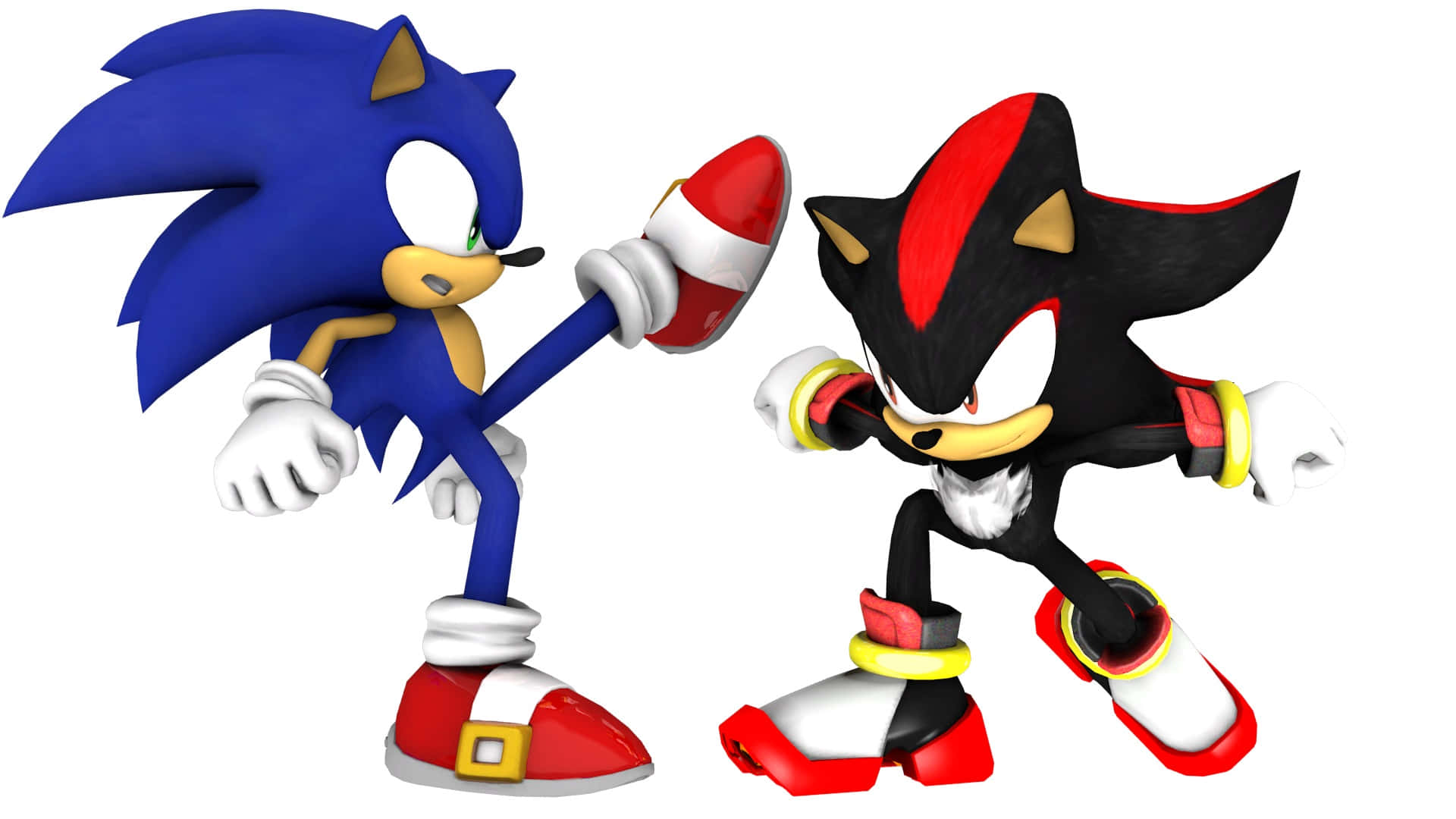 Sonic and Shadow Racing Through an Epic Battle Scene Wallpaper