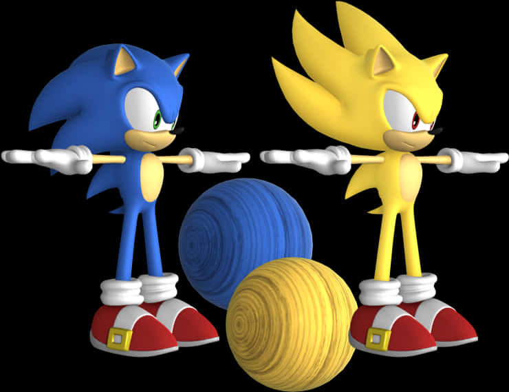 Sonic_and_ Super_ Sonic_with_ Yarn_ Balls PNG