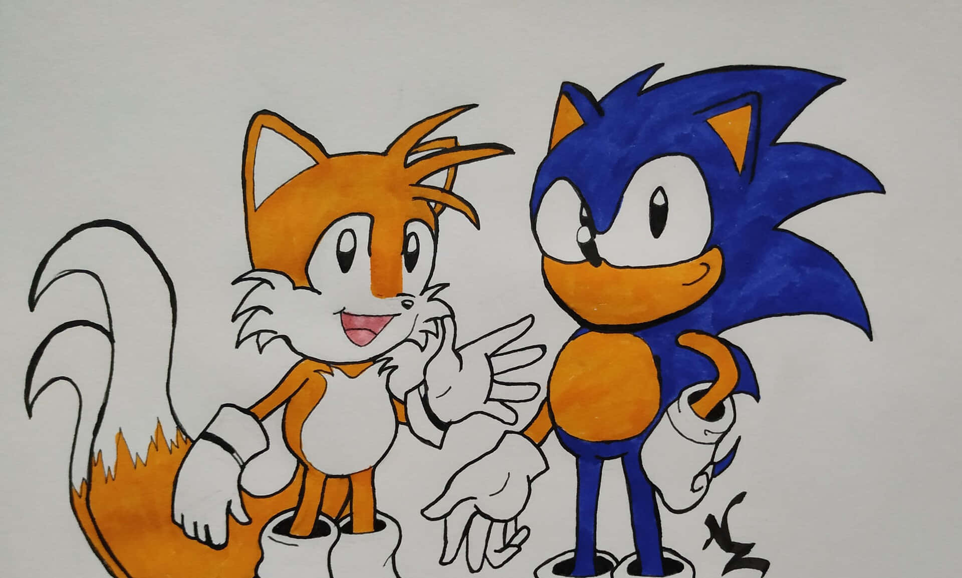 Sonic and Tails, the iconic duo taking a break in a vivid, colorful world Wallpaper