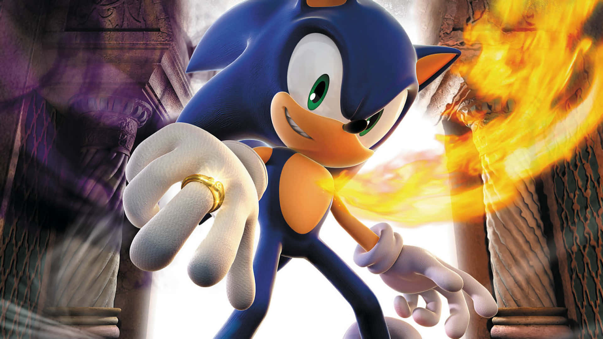 Sonicse Desplaza A Velocidades Supersónicas A Través De Un Mundo Mágico En Sonic Y Los Anillos Secretos. Fondo de pantalla