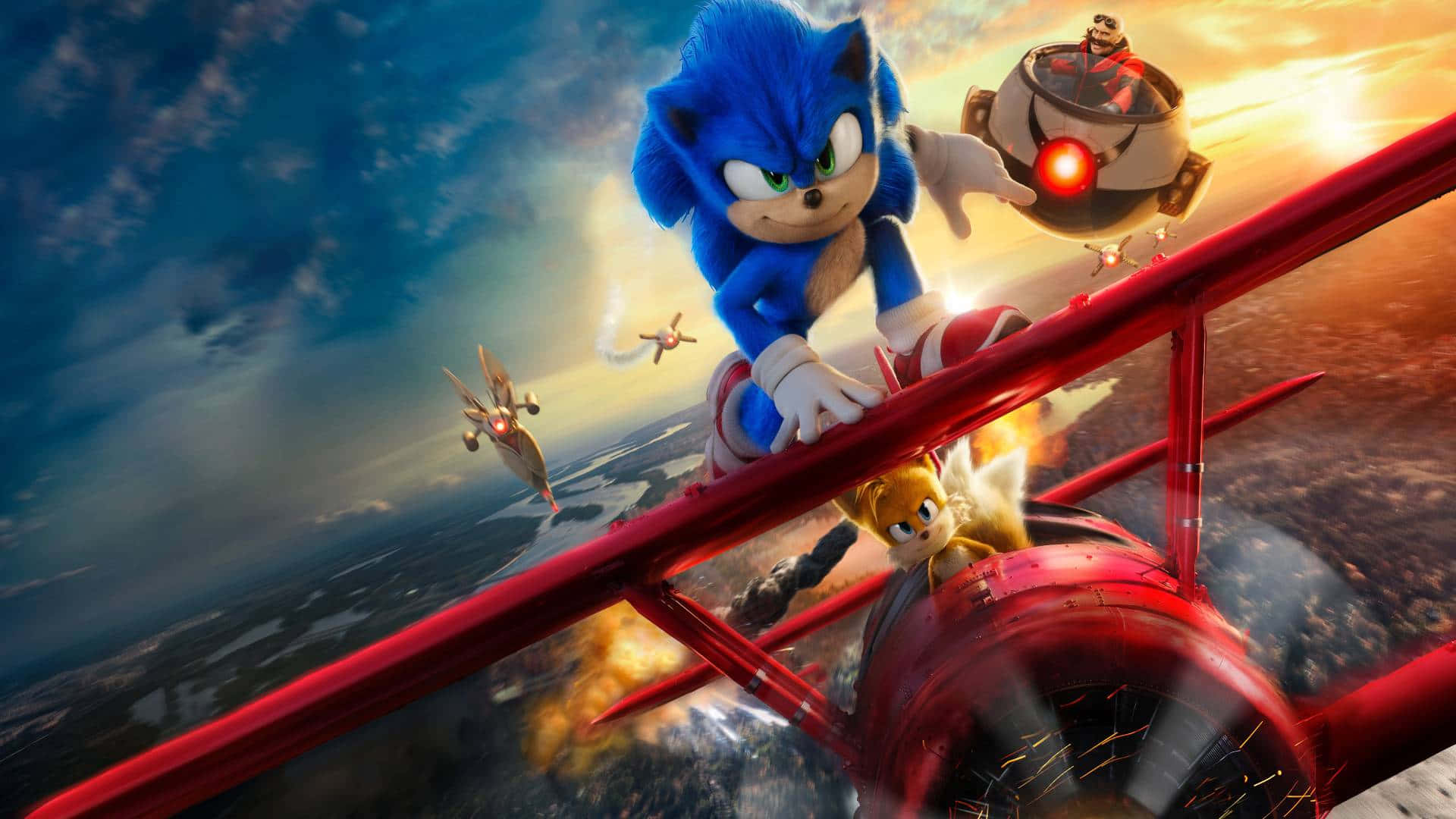 Vibrant Sonic Art featuring Sonic the Hedgehog in Action Wallpaper
