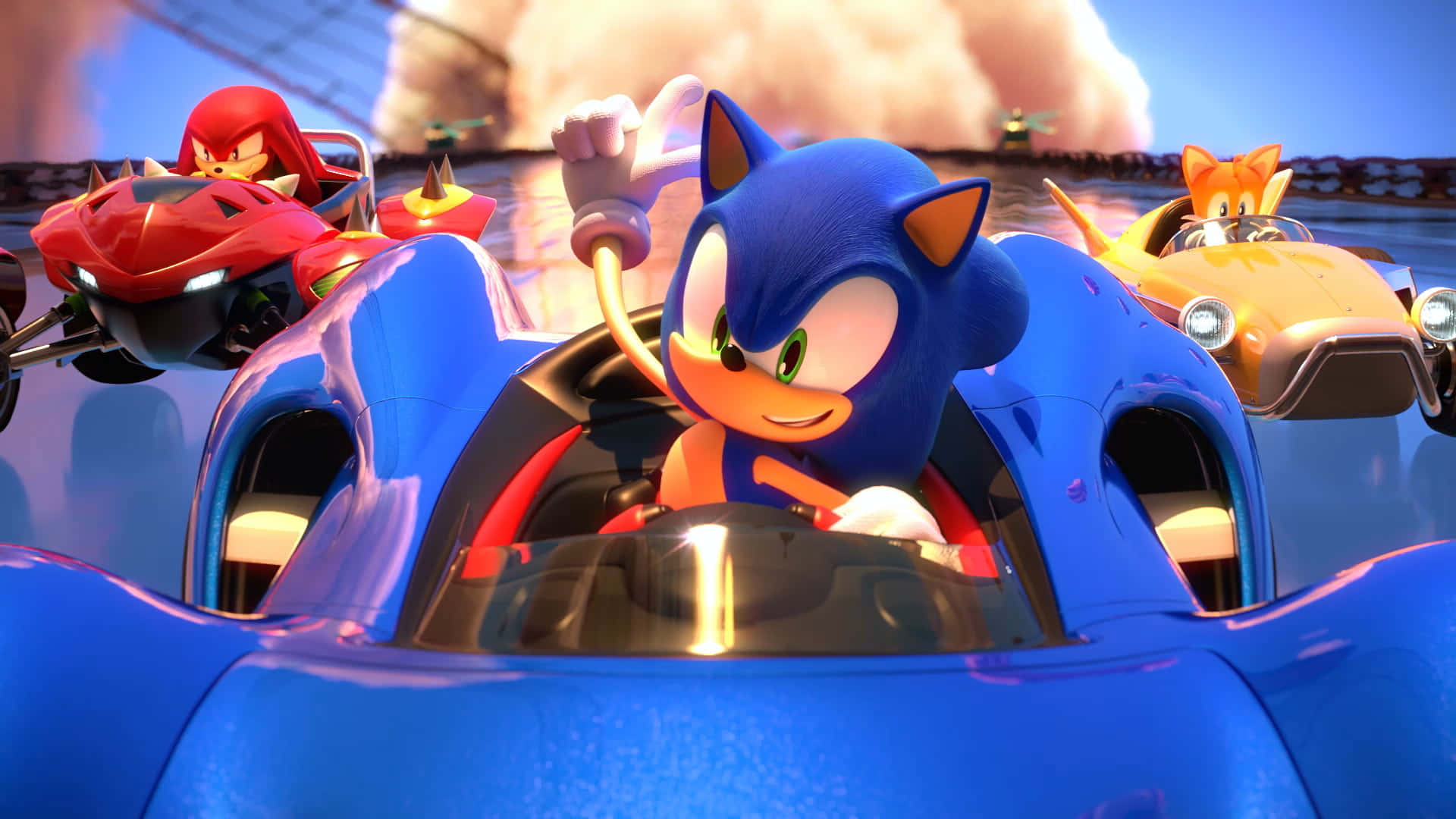 Sonic Battle Racers Speed Through a Vibrant Landscape Wallpaper