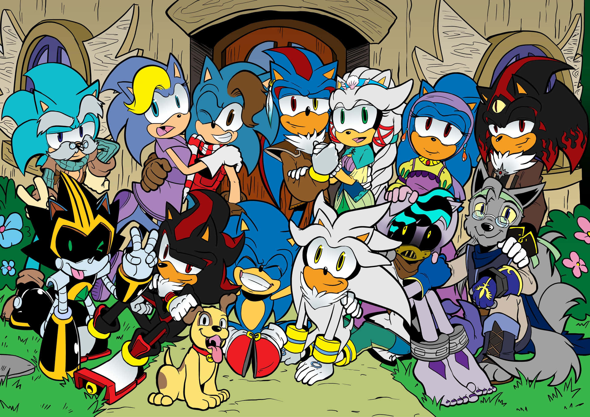 Group of Sonic Characters in Action Wallpaper