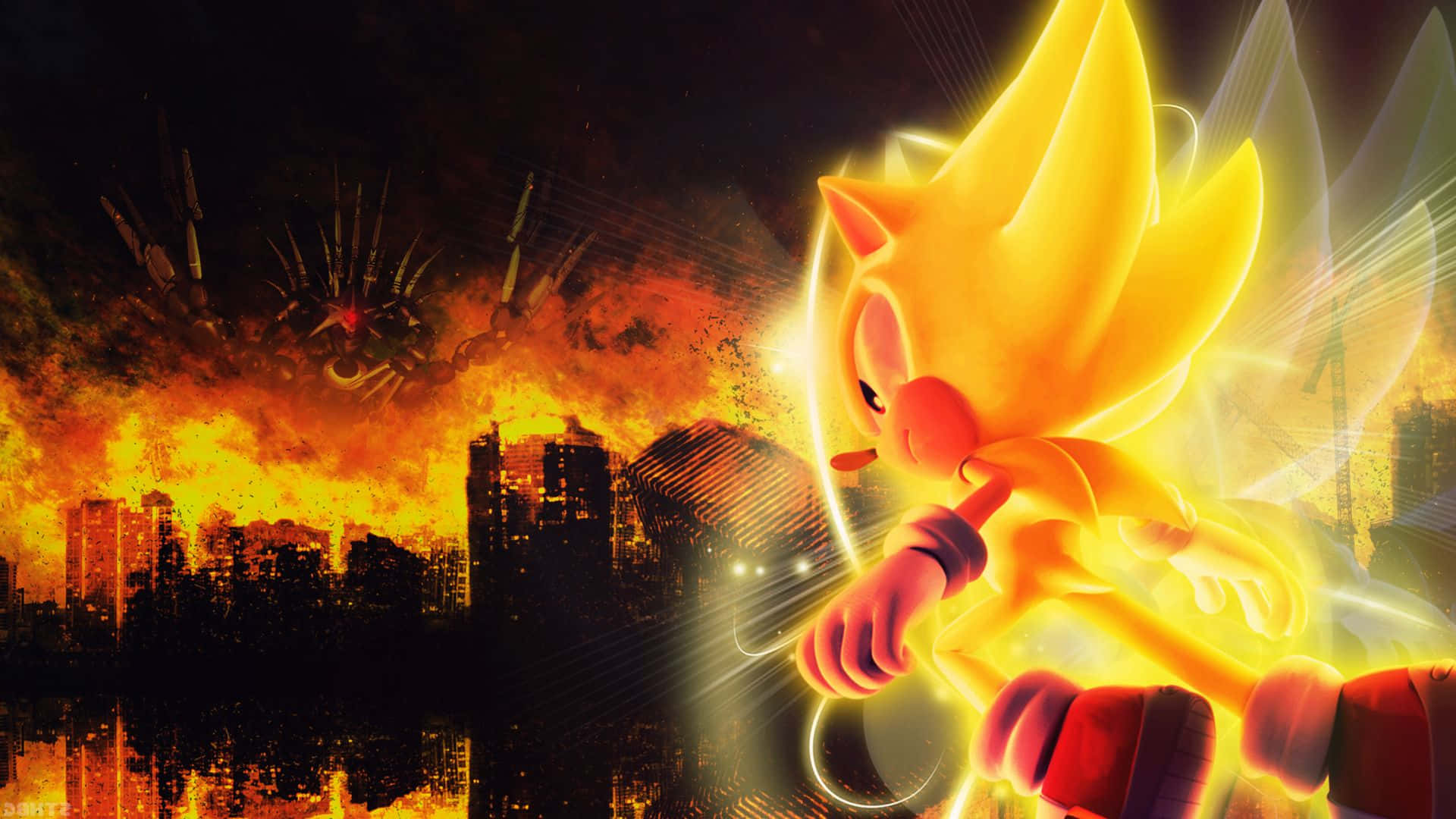Sonic the Hedgehog speeding through City Escape Wallpaper