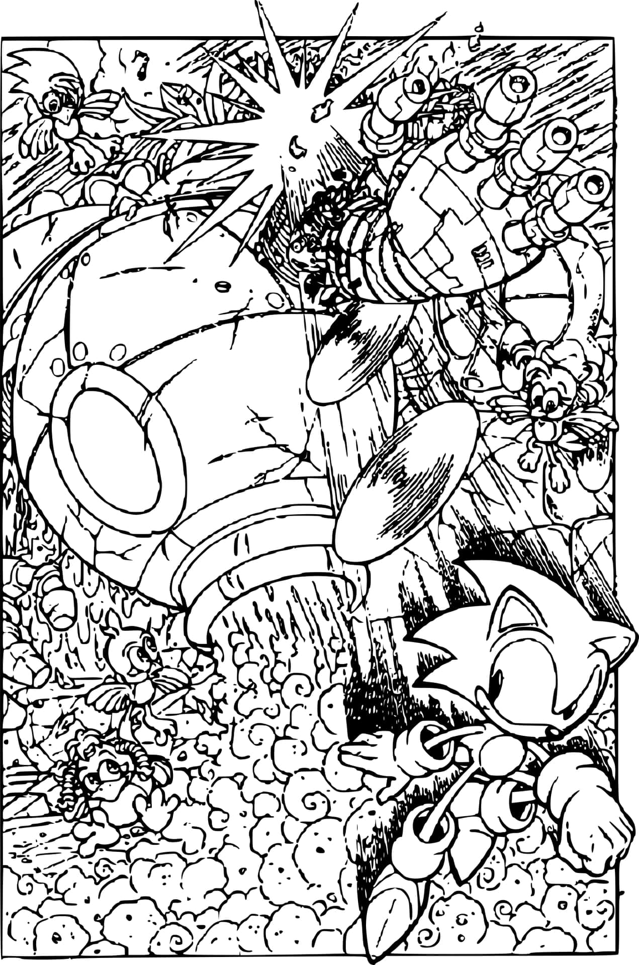 Scenadi Lotta Di Colorazione Di Sonic Con L'immagine Del Robot Death Egg