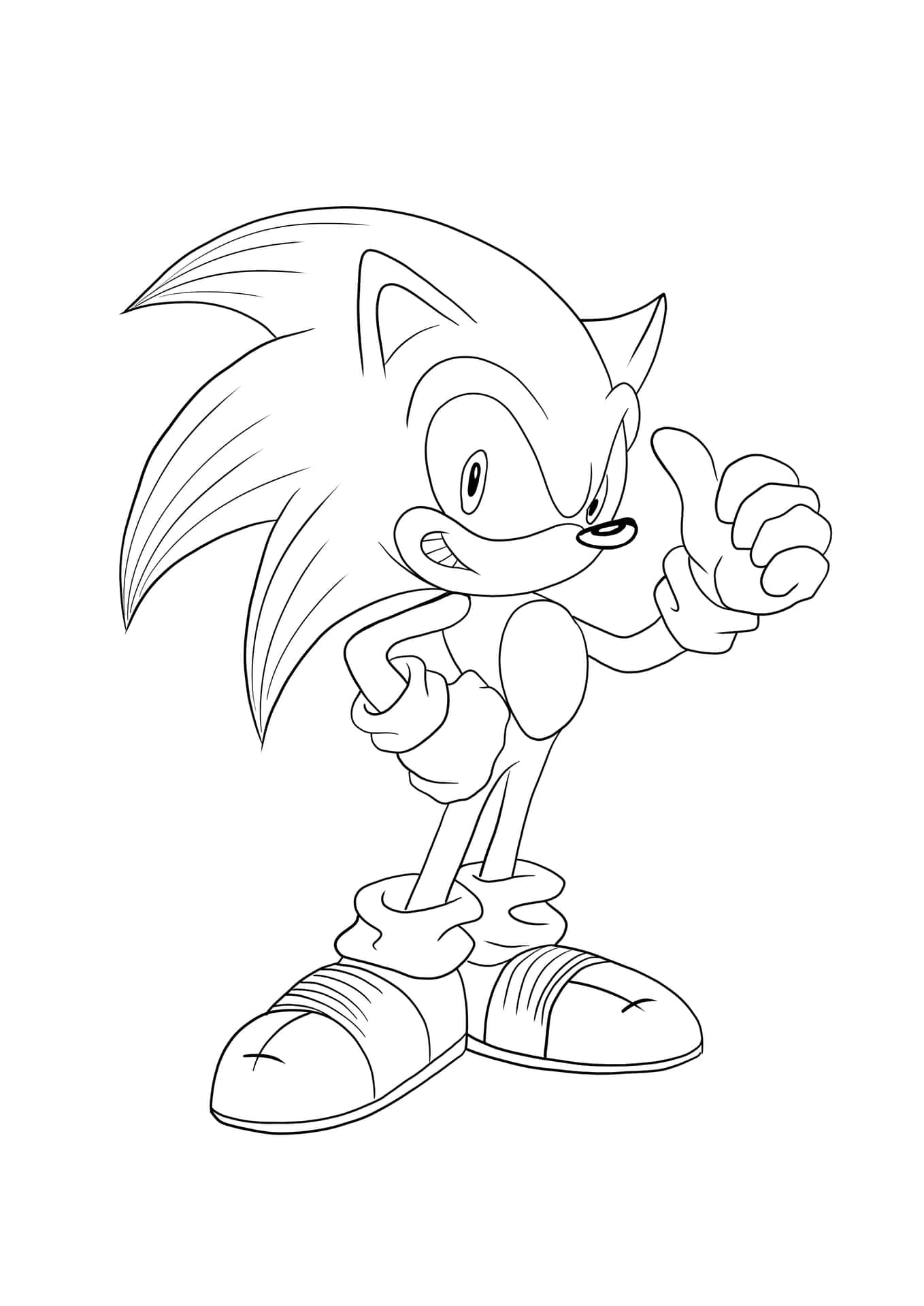 Dibujopara Colorear De Sonic Con Imagen De Sonic Haciendo Pulgar Arriba.