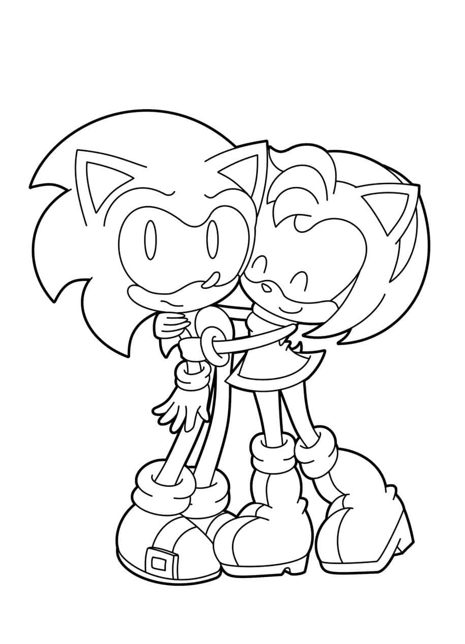 Imagende Sonic Con Amy Rose Abrazando A Sonic Para Colorear.