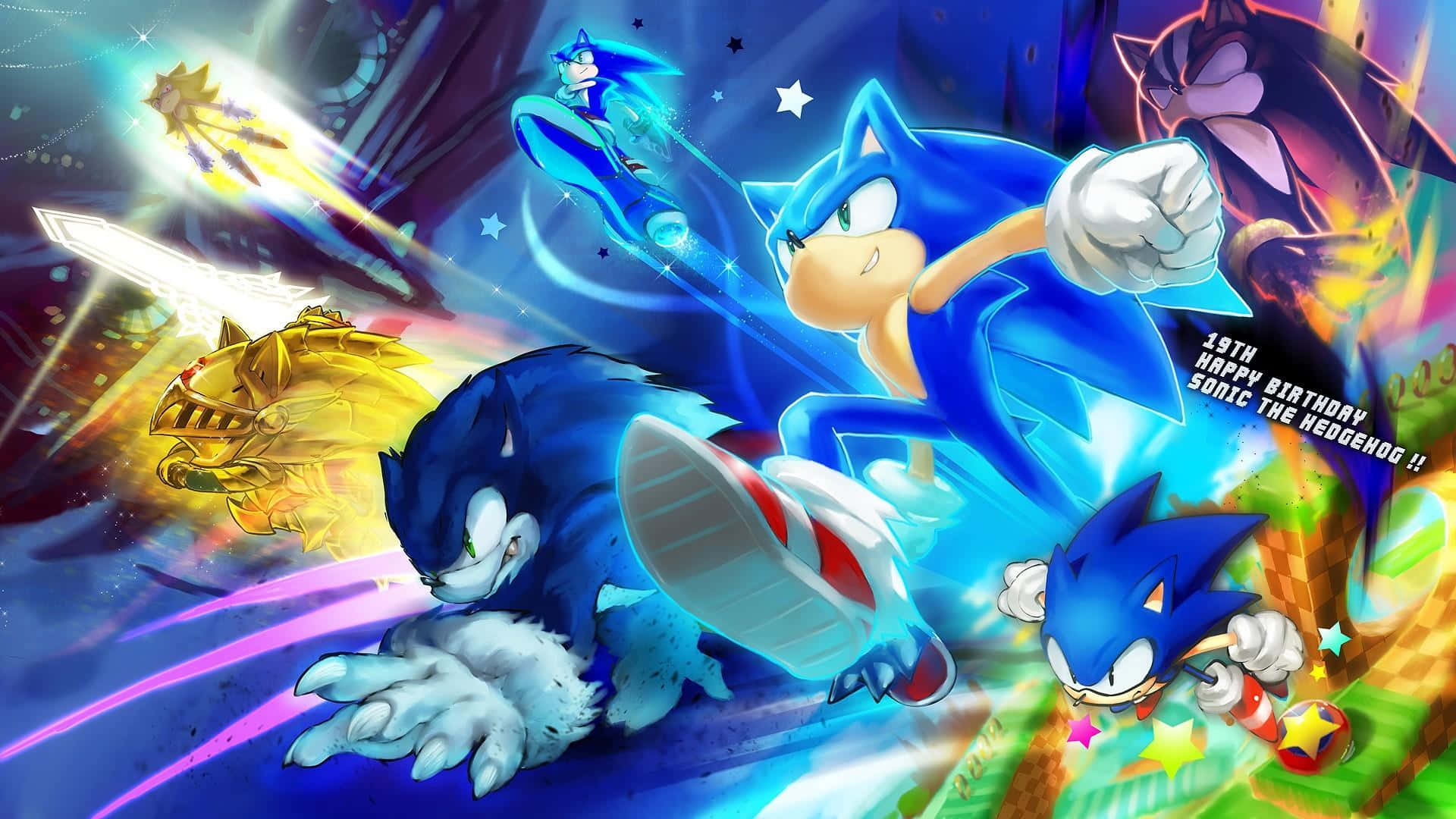 Sonicthe Hedgehog Und Seine Freunde Rennen Im Hintergrund. Wallpaper