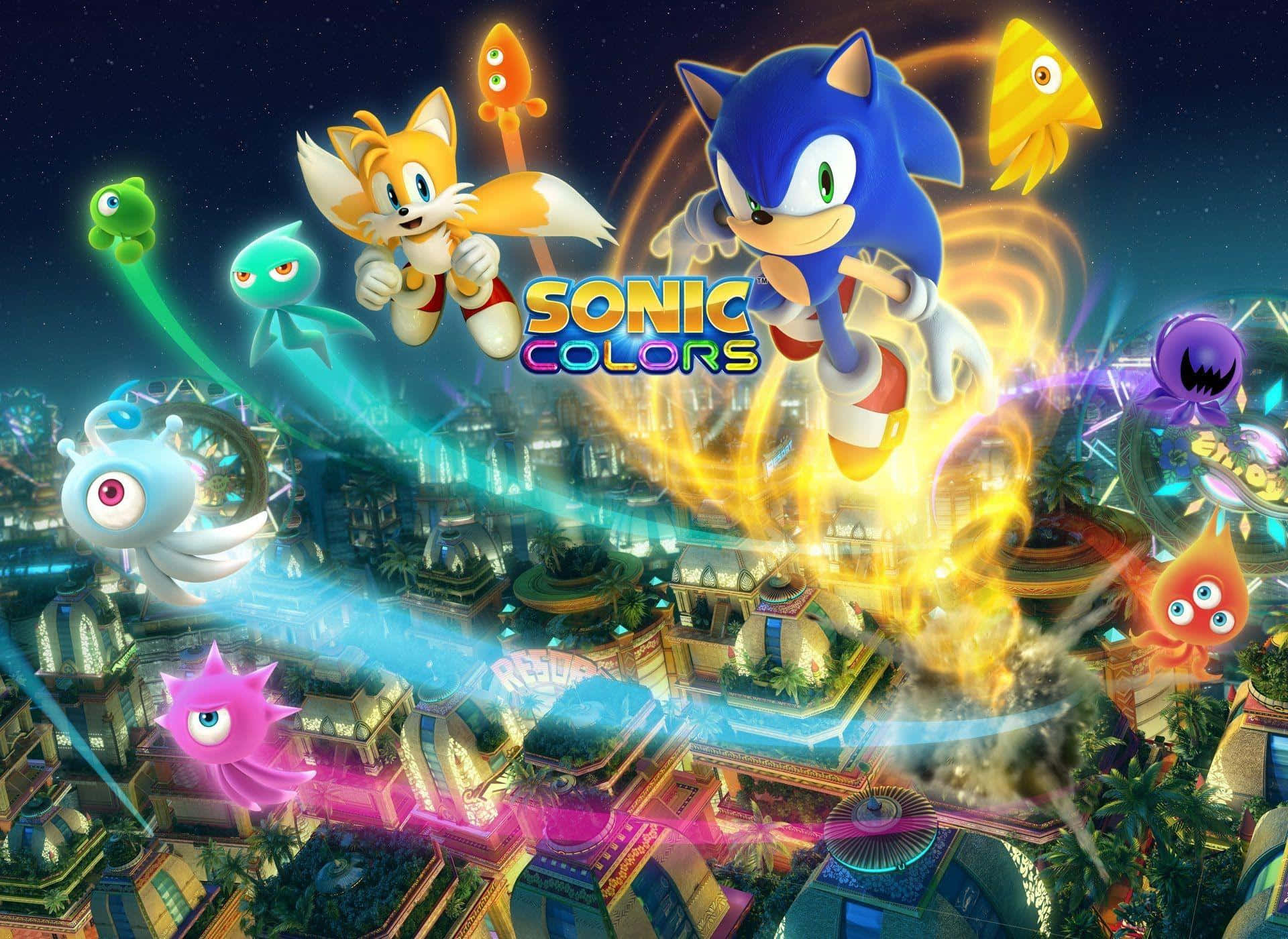 Sonic The Hedgehog og hans venner flyver i himlen Wallpaper
