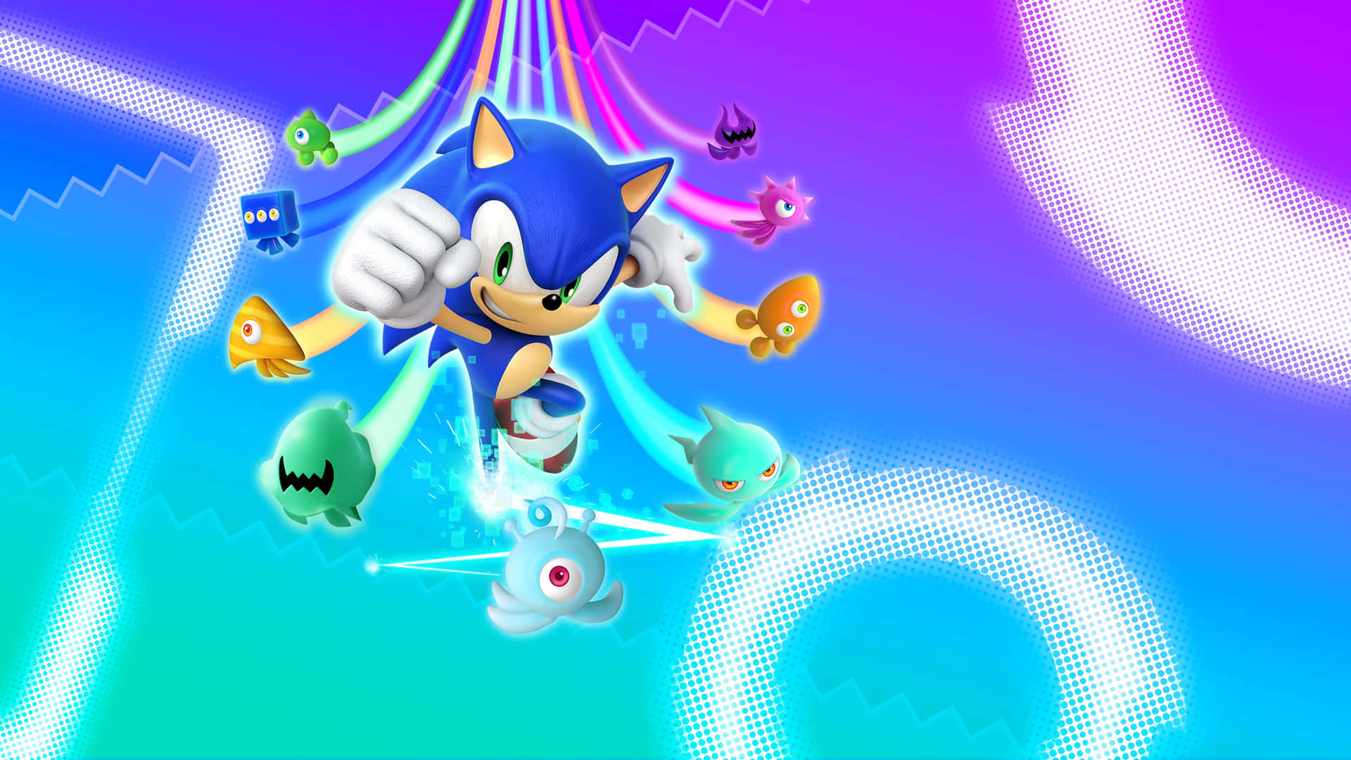 Sonic løber farverigt igennem himlen i Sonic Colors Wallpaper. Wallpaper
