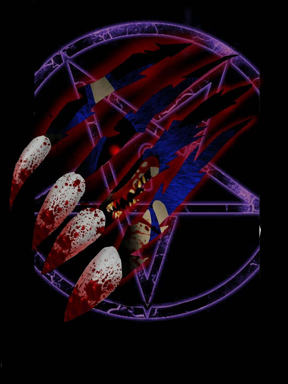 a pentagram with a bloody hand and claws Wallpaper