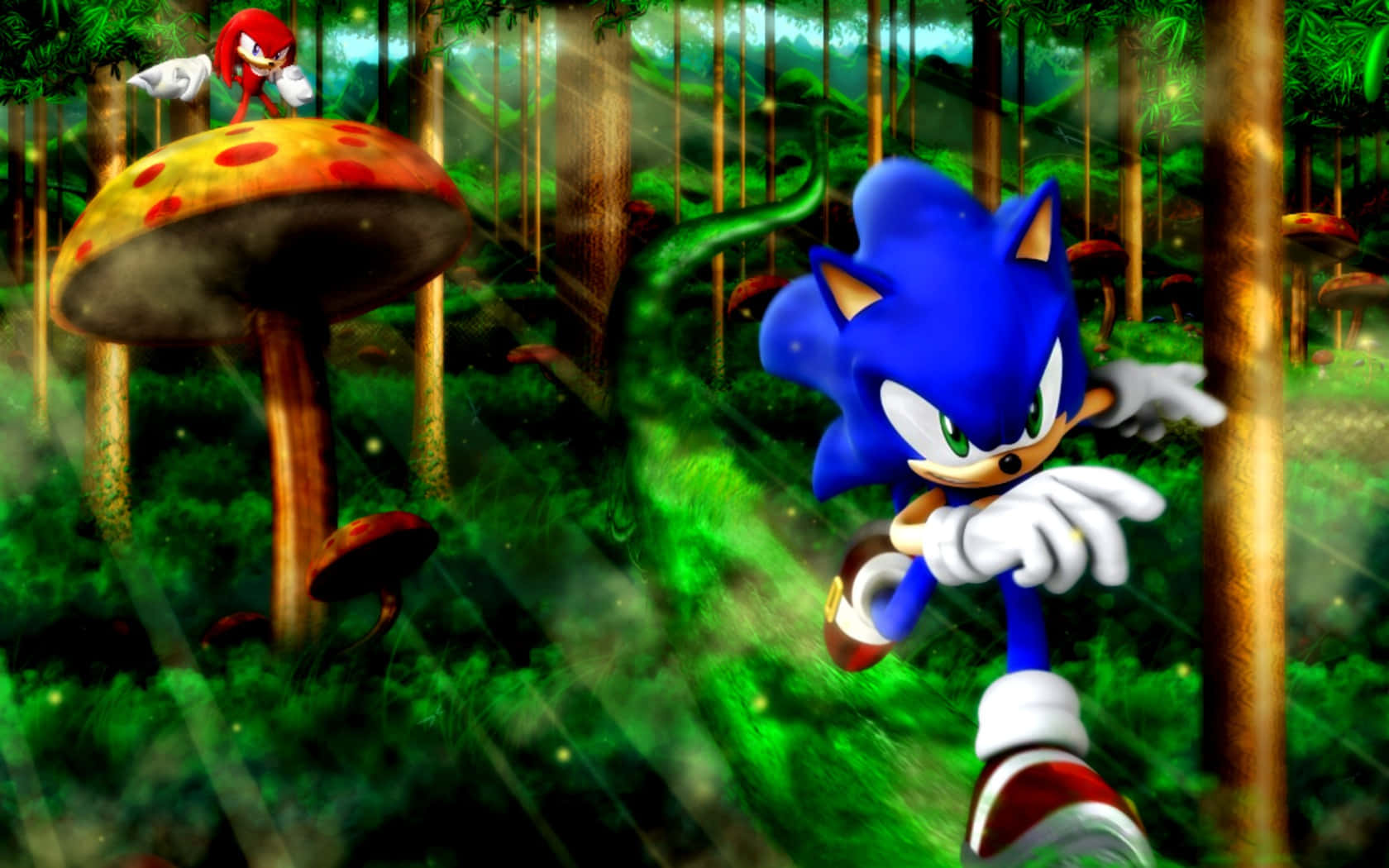 Sonic the Hedgehog in Lush Green Forest Wallpaper