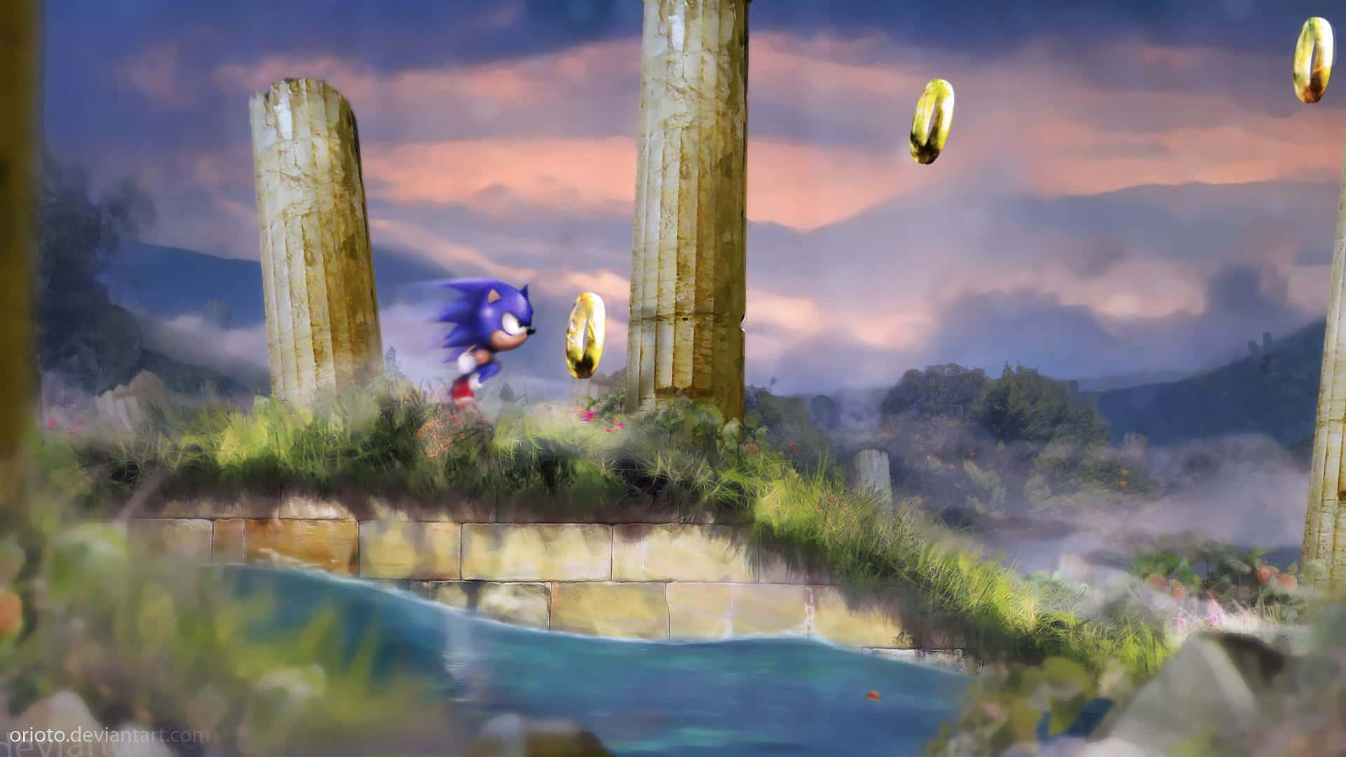 Sonic the Hedgehog Running through Green Forest Wallpaper