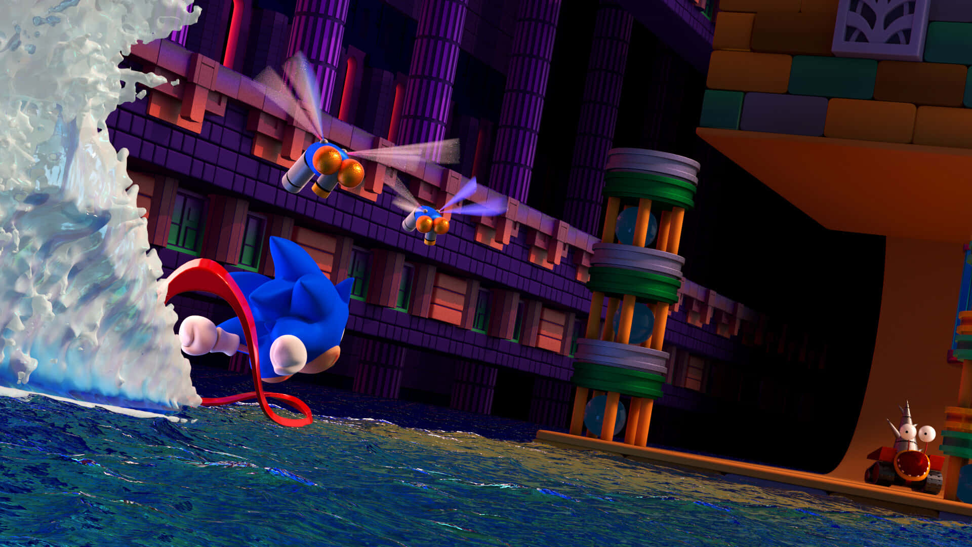 Sonic the Hedgehog racing through Hydrocity Zone Wallpaper