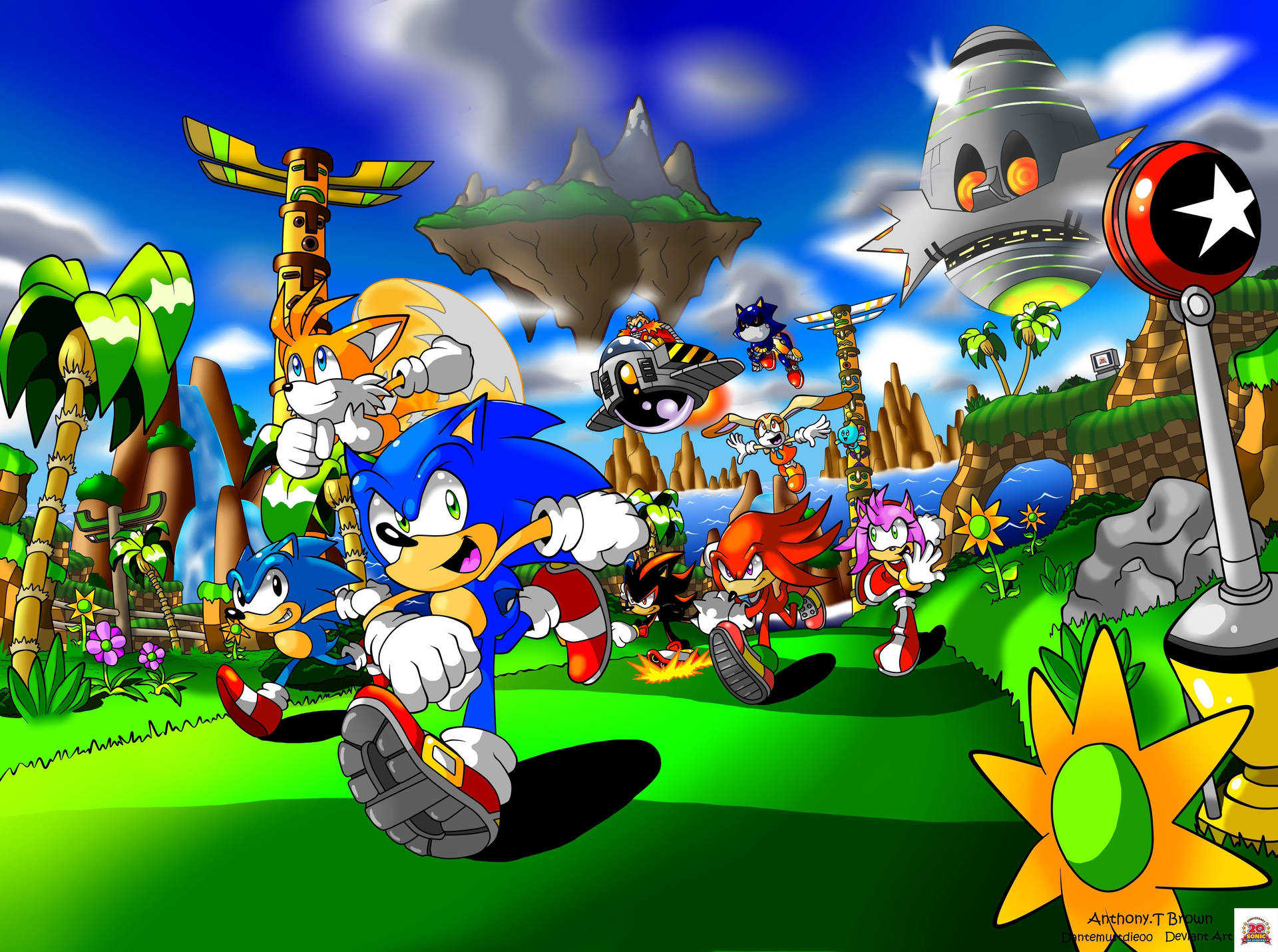 Sonic the Hedgehog sprinting through the beautiful tropical Jungle Wallpaper