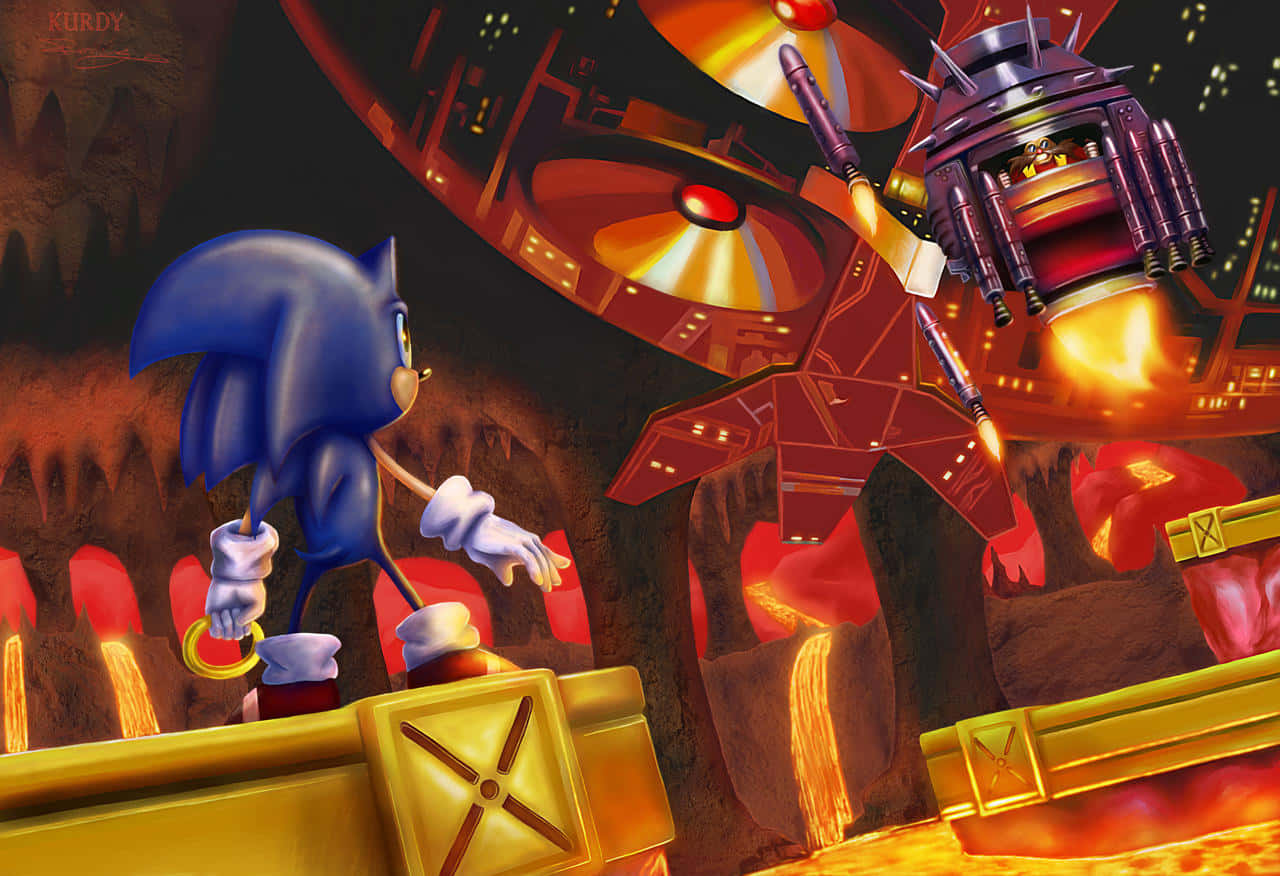 Sonic the Hedgehog Racing Through Lava Reef Zone Wallpaper