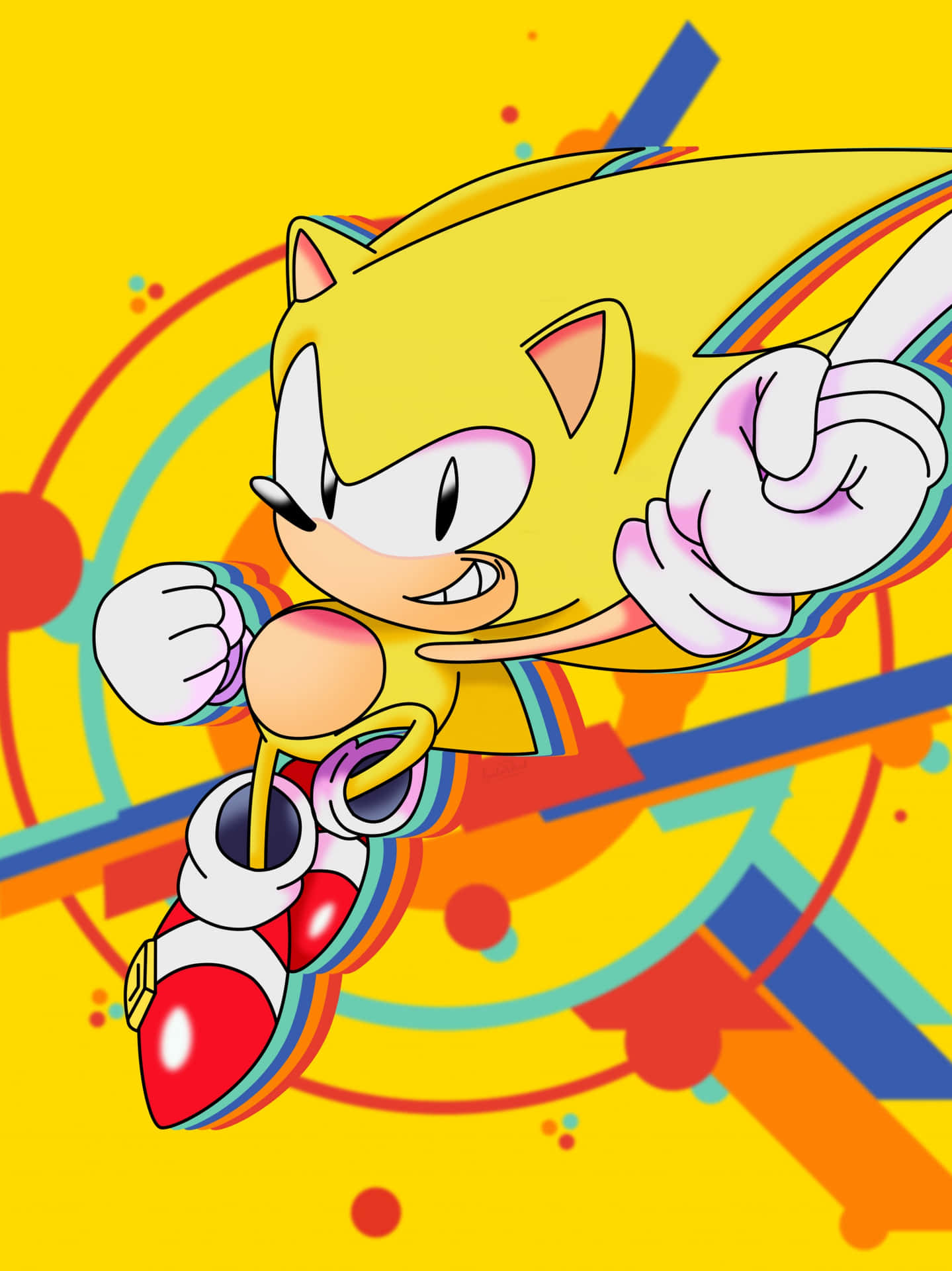 Sonic the Hedgehog på et farverigt baggrund Wallpaper