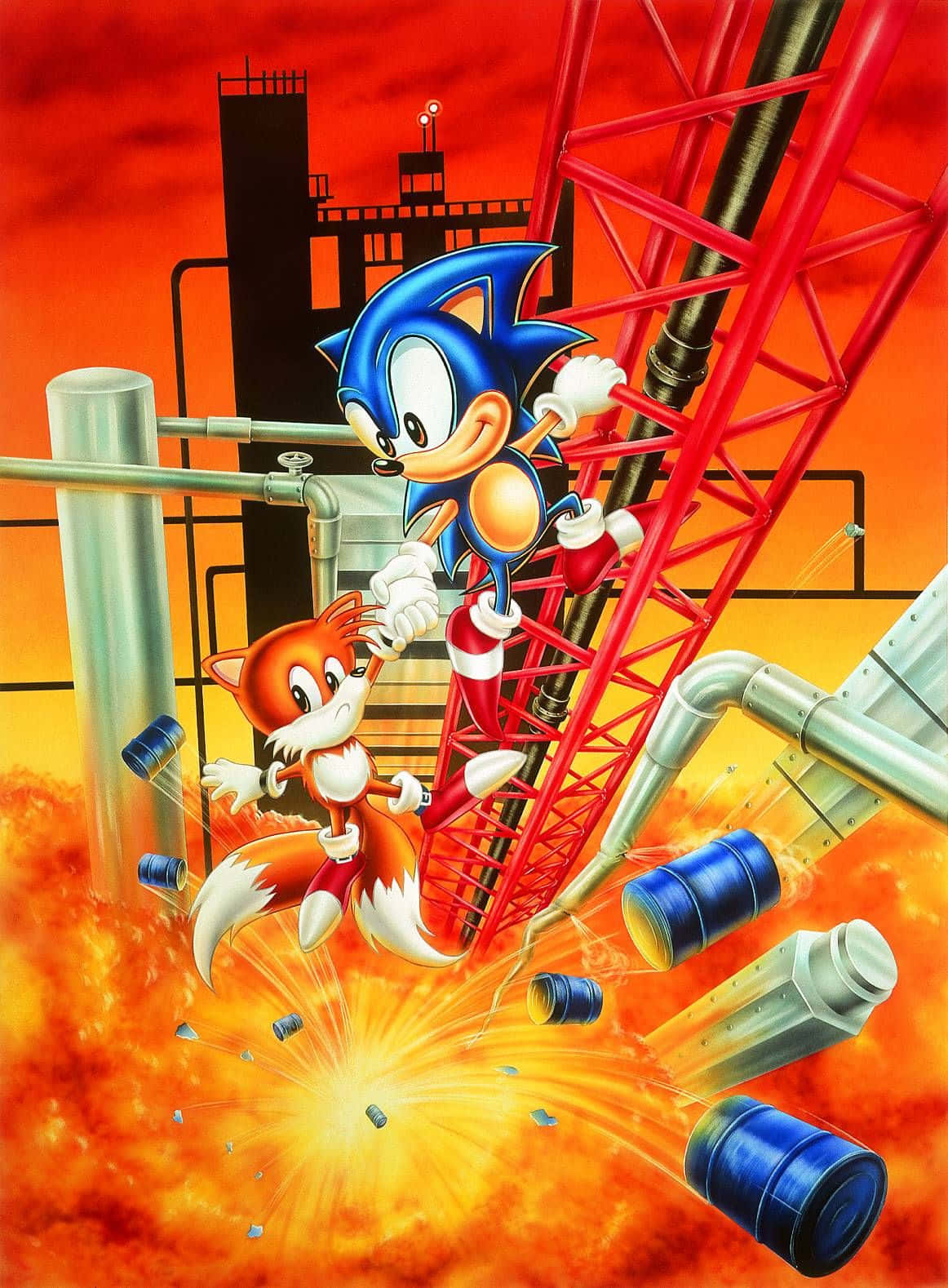 Sonic the Hedgehog exploring the vibrant Oil Ocean Zone Wallpaper
