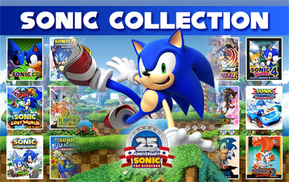 Eventyr venter med Sonic the Hedgehog på en blå, stjernefyldt baggrund.