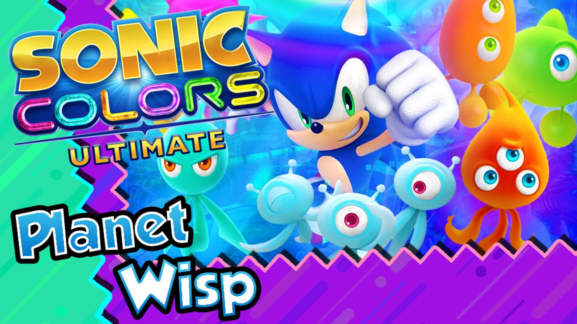 Sonic speeding through the vibrant Planet Wisp Wallpaper