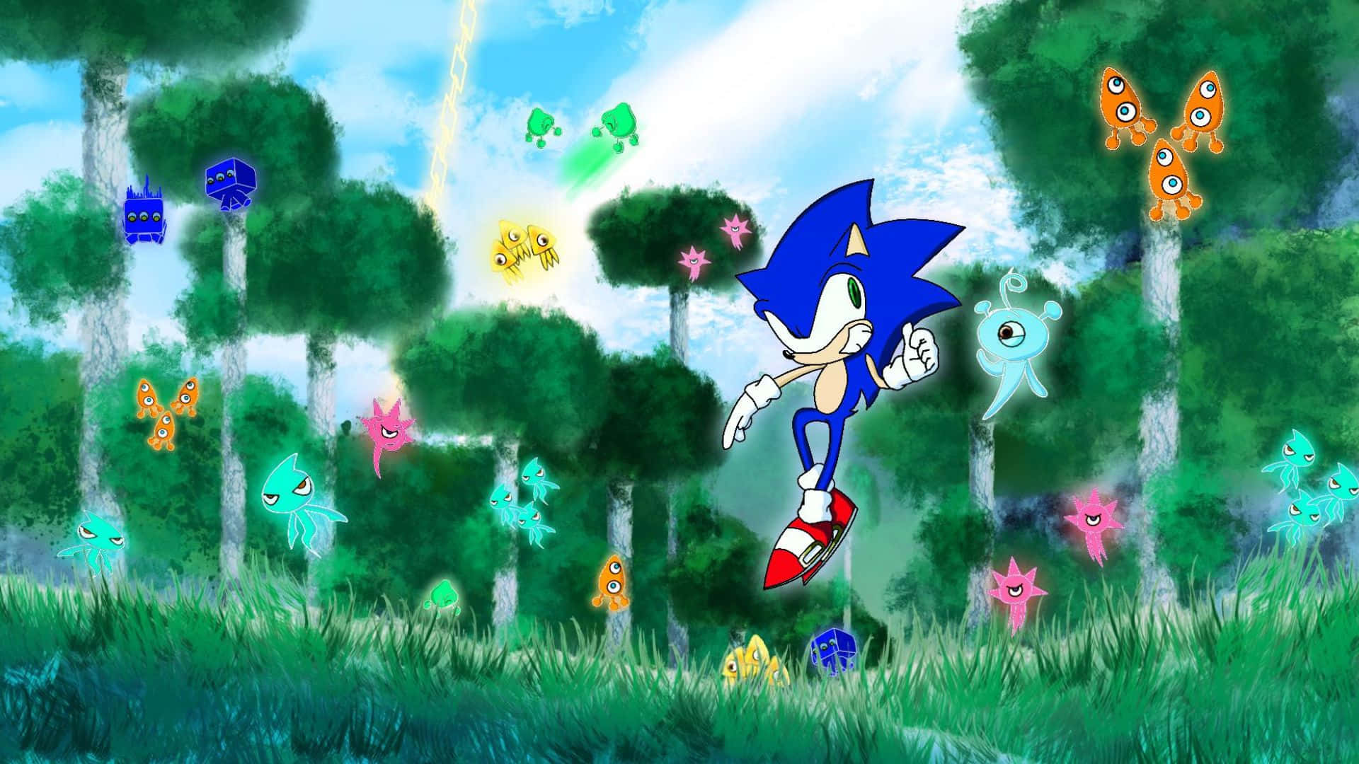 Sonic exploring the vibrant and colorful Planet Wisp Wallpaper