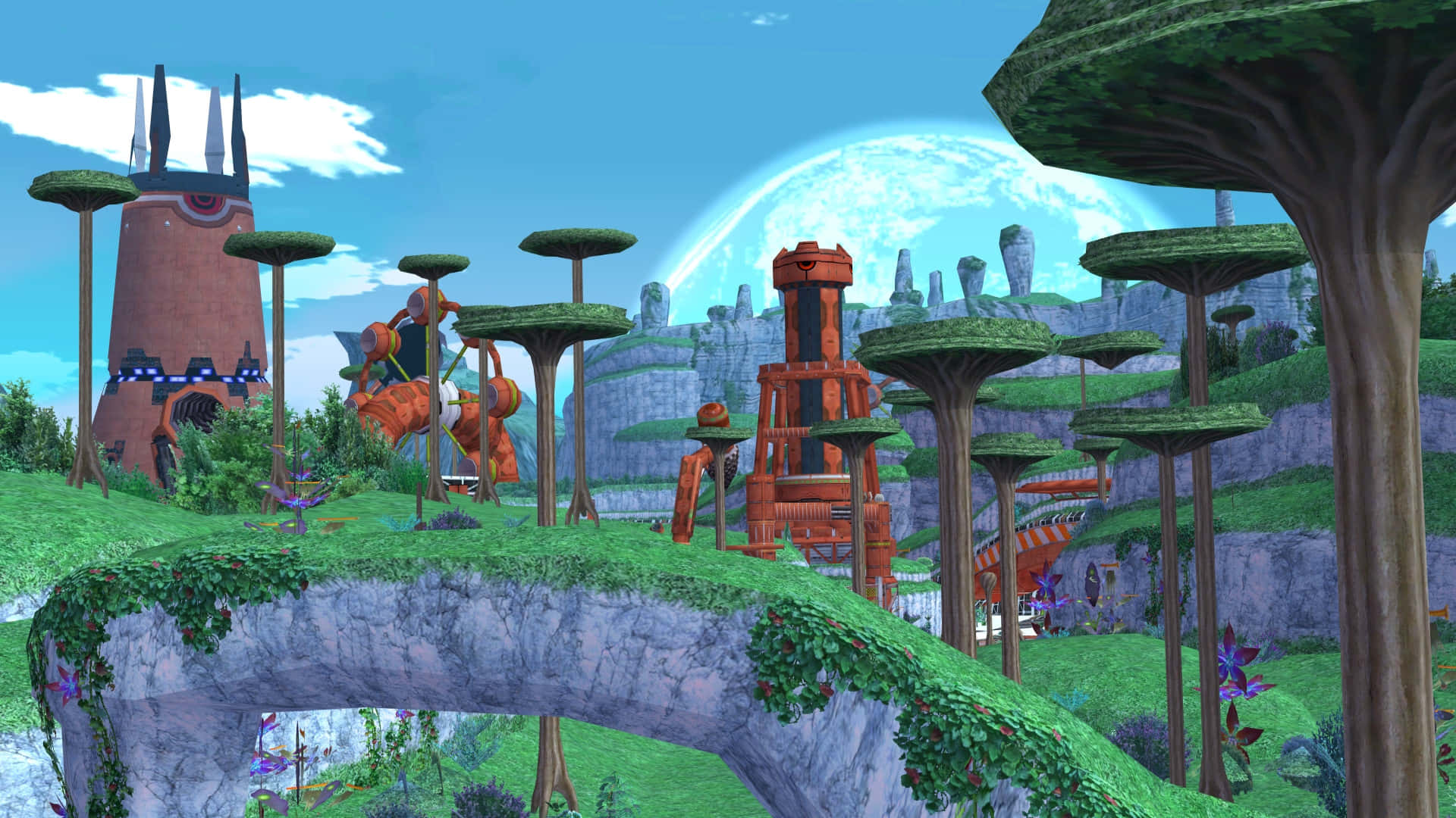 Sonic exploring the vibrant Planet Wisp in high-definition Wallpaper