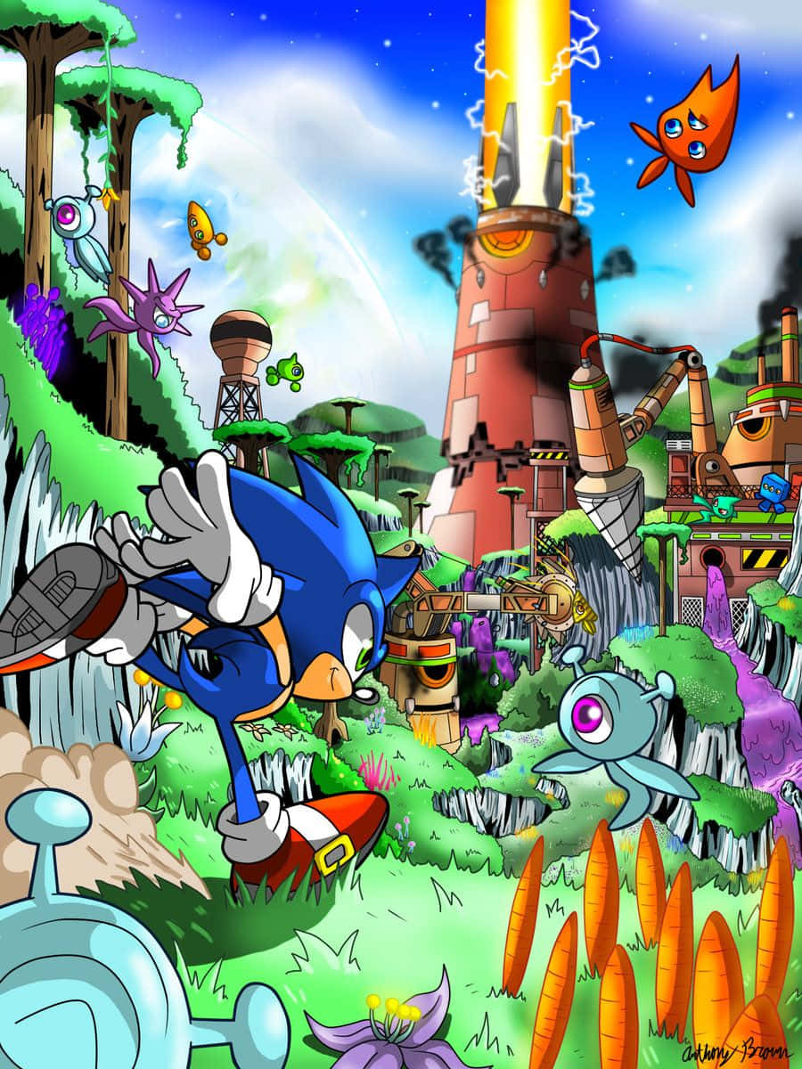 Sonic exploring the vibrant Planet Wisp Wallpaper