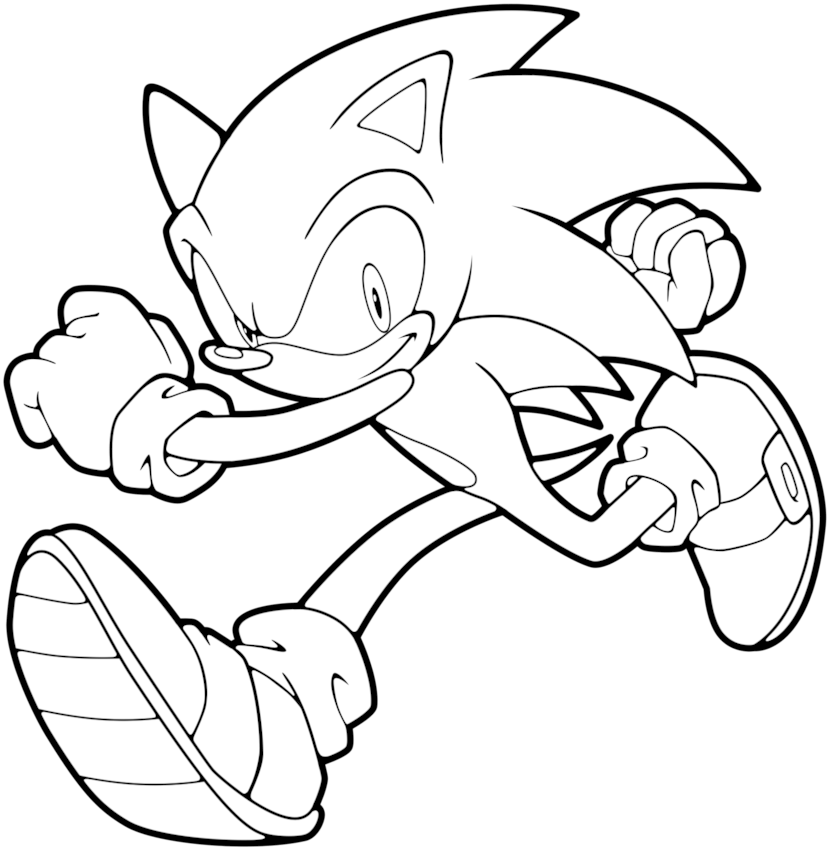 Sonic Running Coloring Page PNG