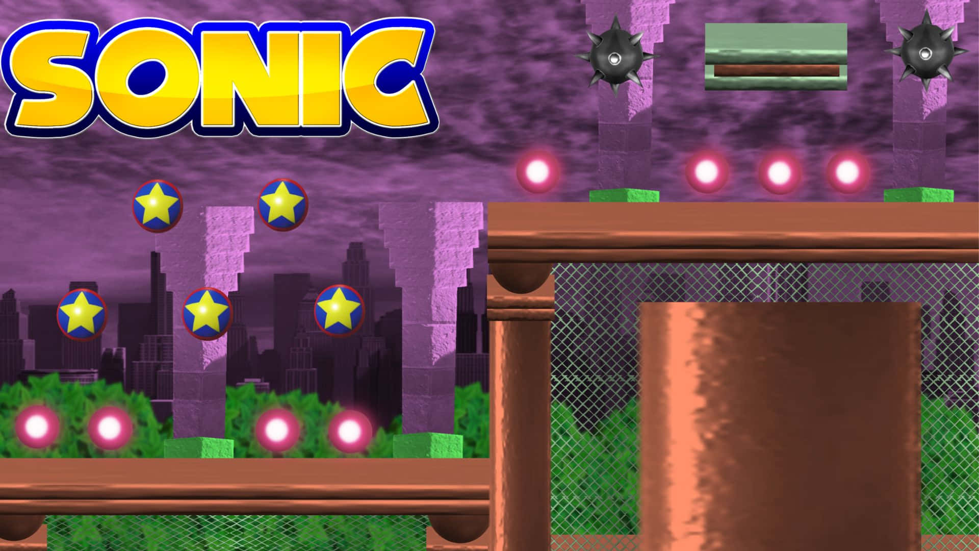 Caption: Sonic the Hedgehog explores Spring Yard Zone Wallpaper