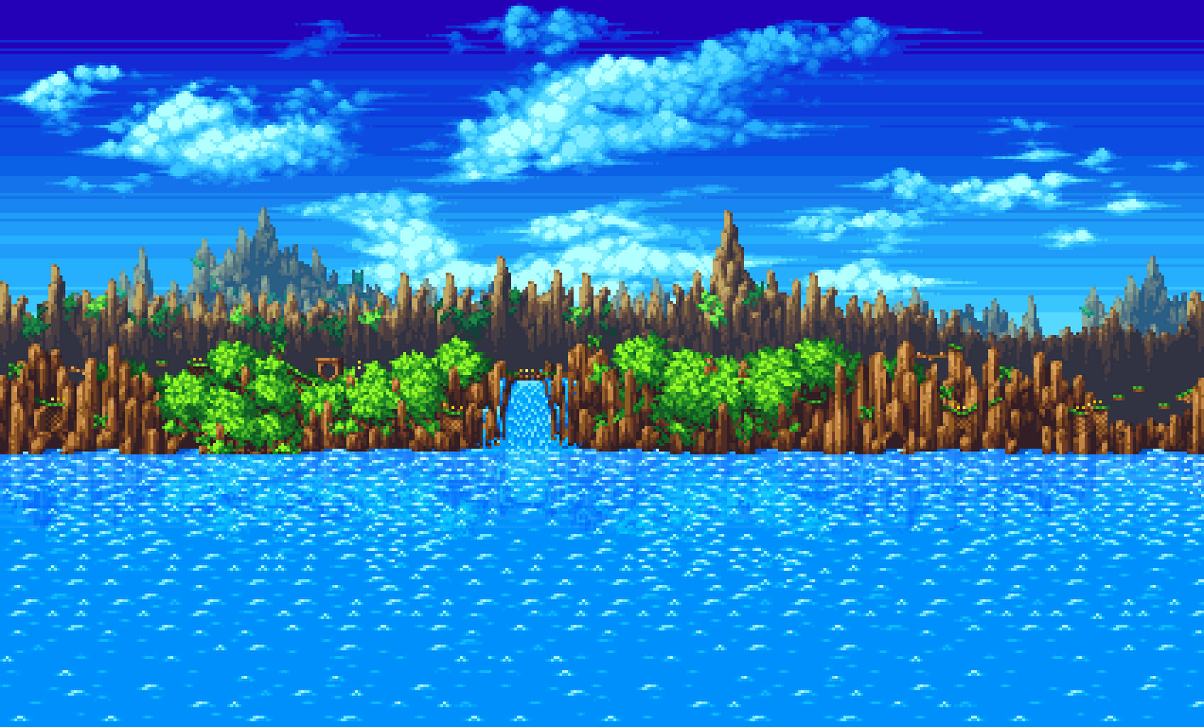 Sonic Waterfront Groene Pixel Art Achtergrond