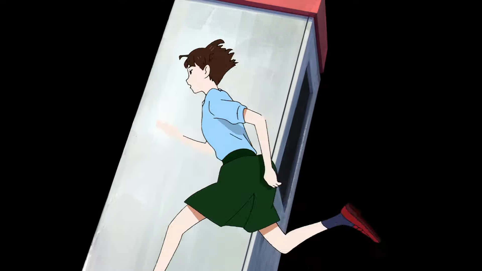 A Cartoon Girl Running Through A Doorway